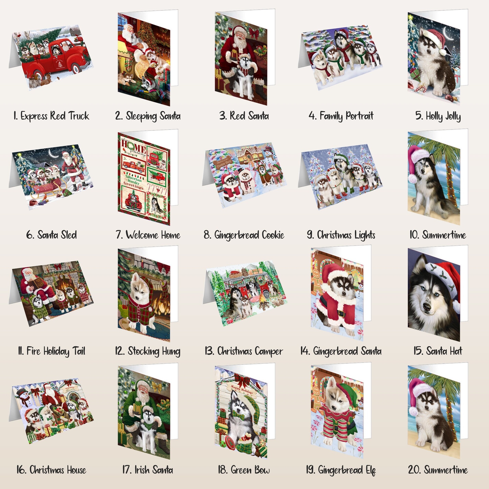 Siberian Husky Dog Greeting Cards and Note Cards with Envelopes Christmas NWT