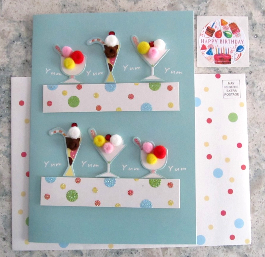 3D Burgoyne Summer Happy Birthday Greeting Card, Env. & Seal Dimensional Sundaes