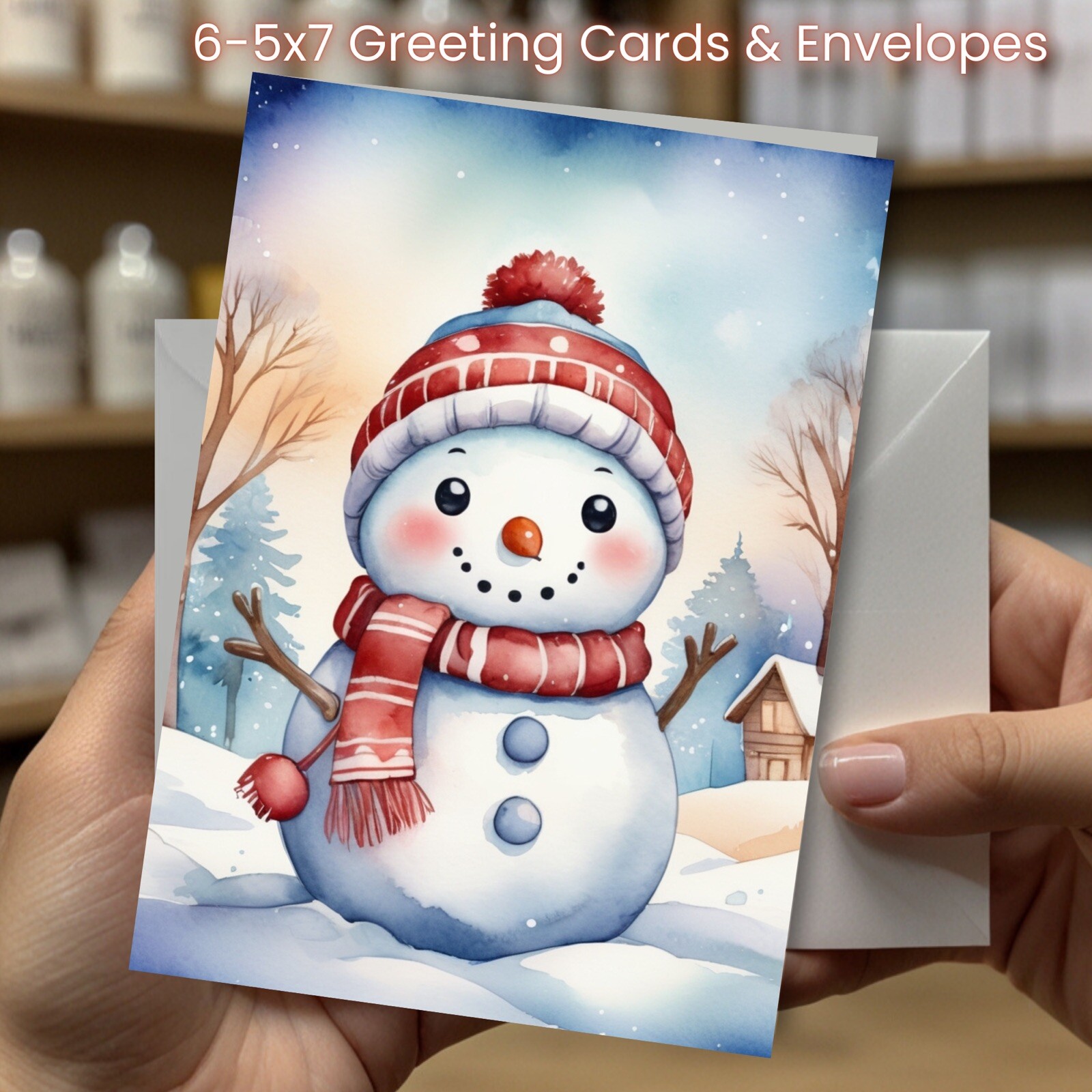 Christmas Greeting Cards w/ Envelope – Set of 6 -5×7 Cards & Envelopes #006