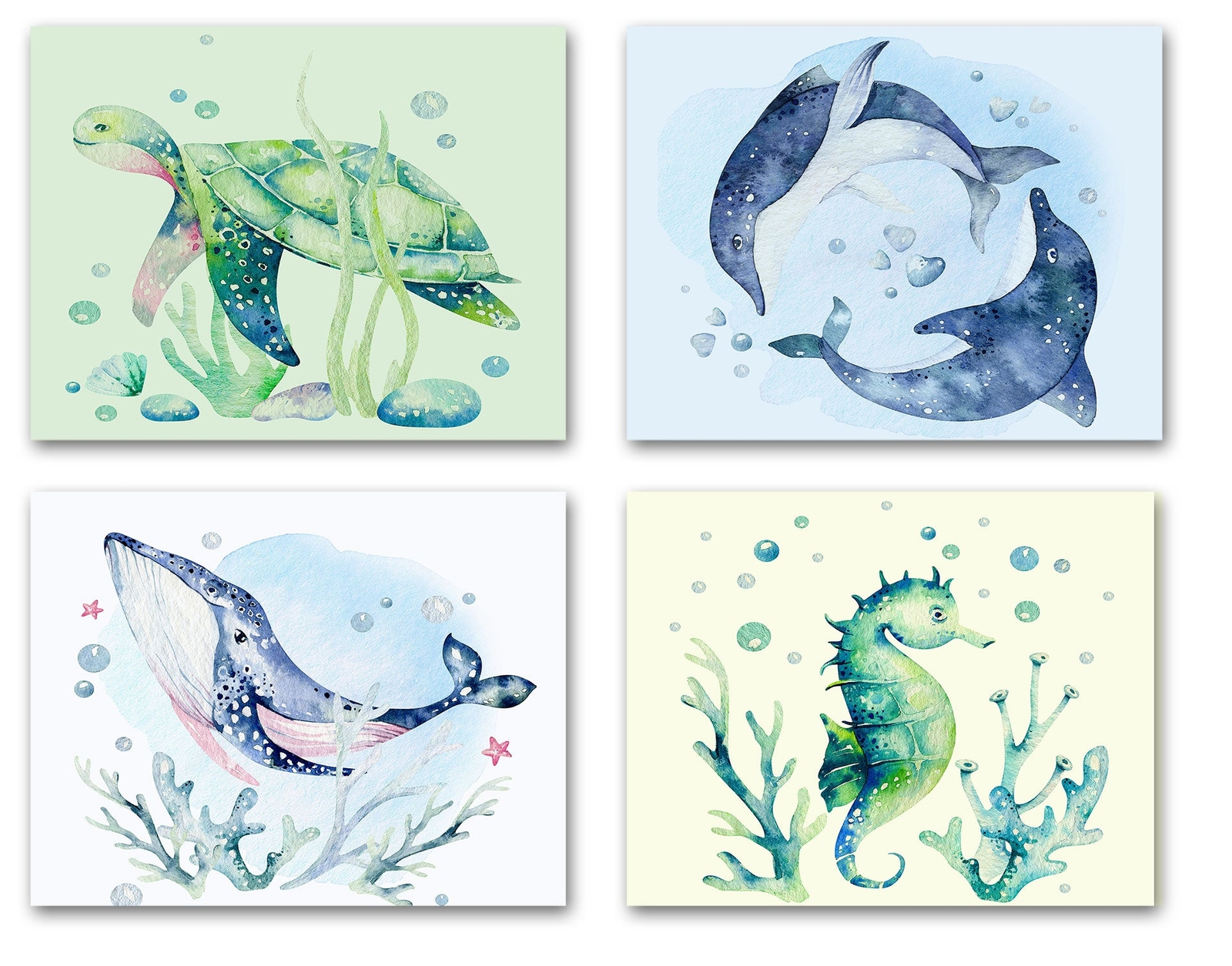 Ocean Life Greeting Cards-Blank Inside with Envelopes-5.5″x4.25″-12 or 24 Packs