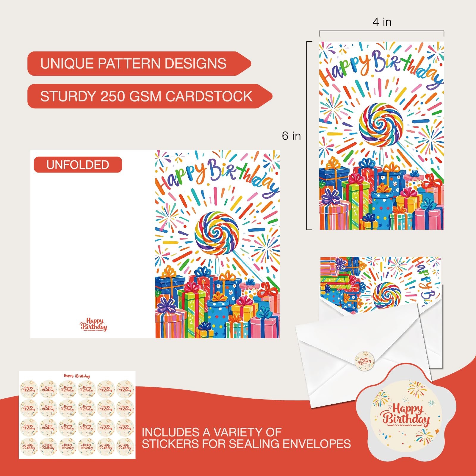 XISHIUYIS 20pcs Birthday Blank Cards, Envelopes, and Stickers | 4×6 Inch, red