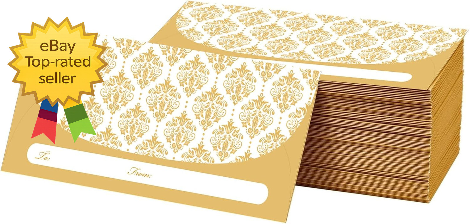 100 Pack Gold Money Envelopes for Cash Gifts 7X3 Inch Fancy Decorative Design M