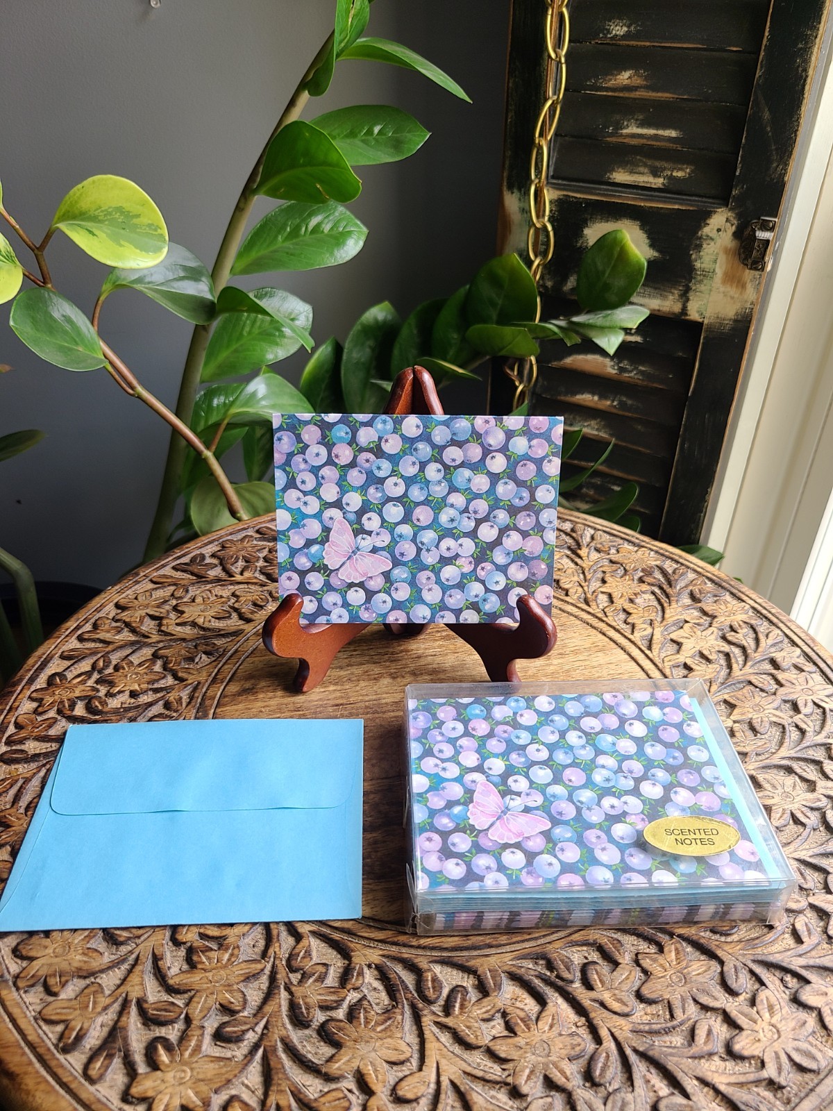 American Greetings Scented Note Cards Blueberry Butterfly Blank Envelopes Hwn21b