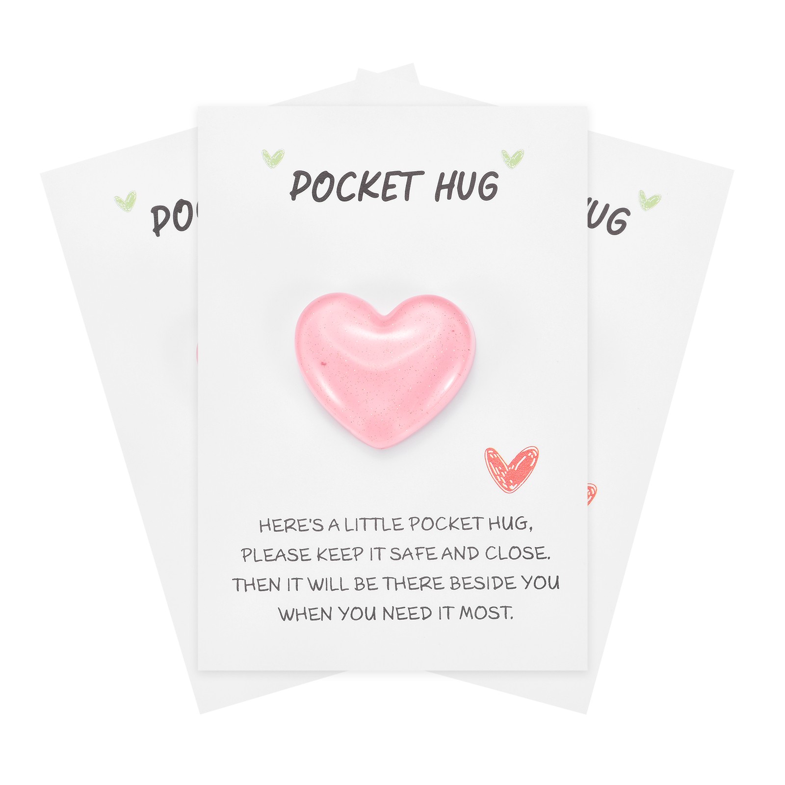 Pocket Hug Heart with Greeting Cards, 3 Pcs, (Fuchsia, 25mm)