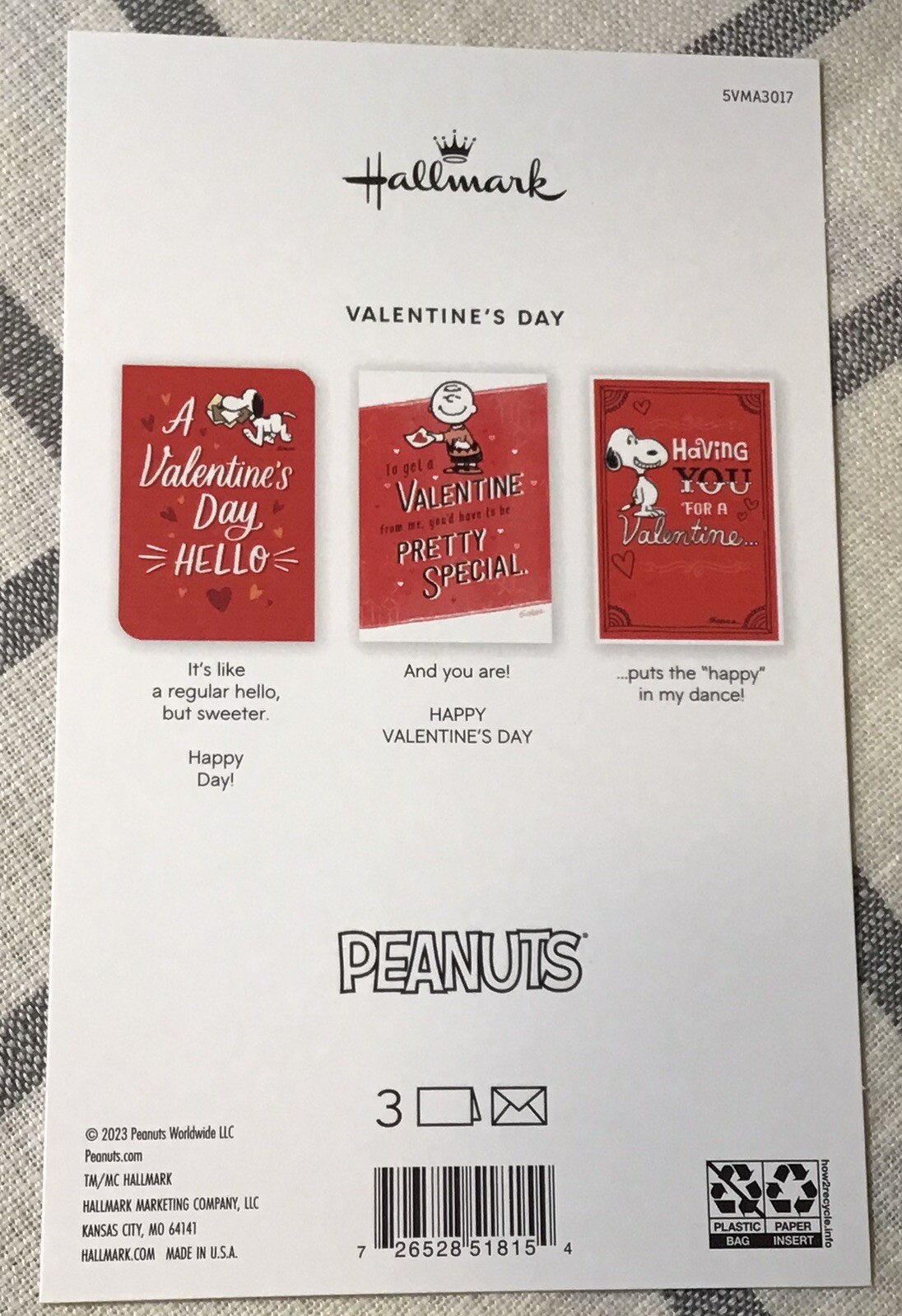 3 Hallmark Happy Valentine’s Day Cards SNOOPY Peanuts Charlie Brown ANYONE