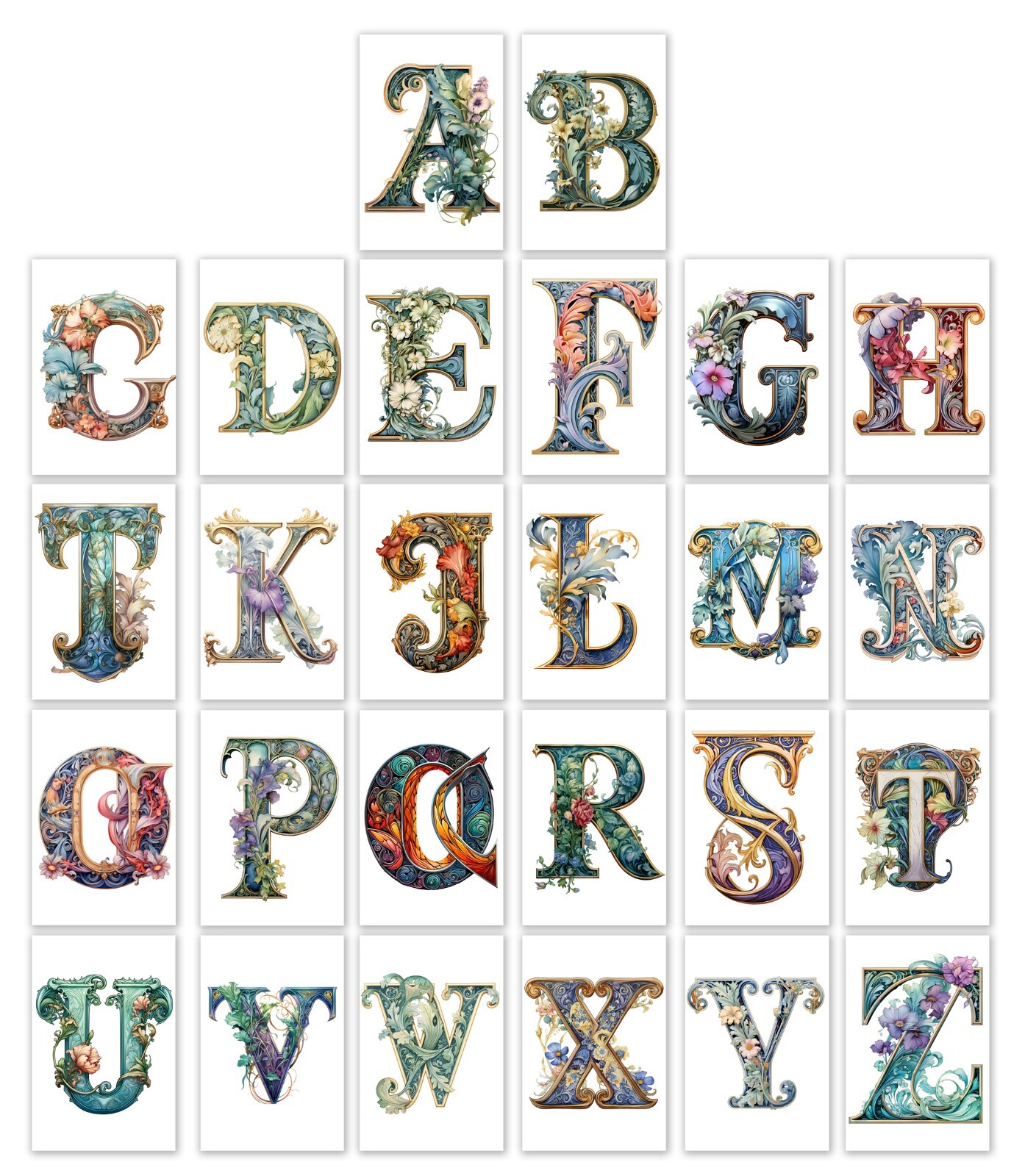 10 Initial All Occasion Blank Handmade Notecards Folded 4×6 Victorian Letters
