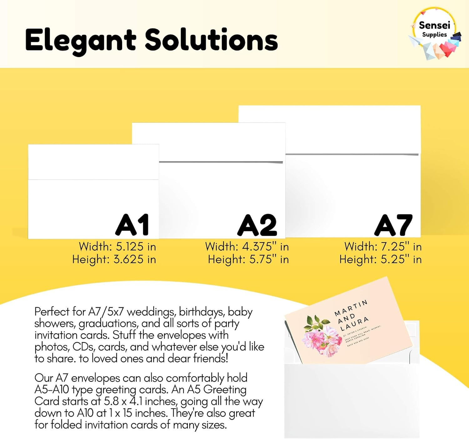 A7 5×7 White Invitation Envelopes 110 Pack Self Seal Square Flap