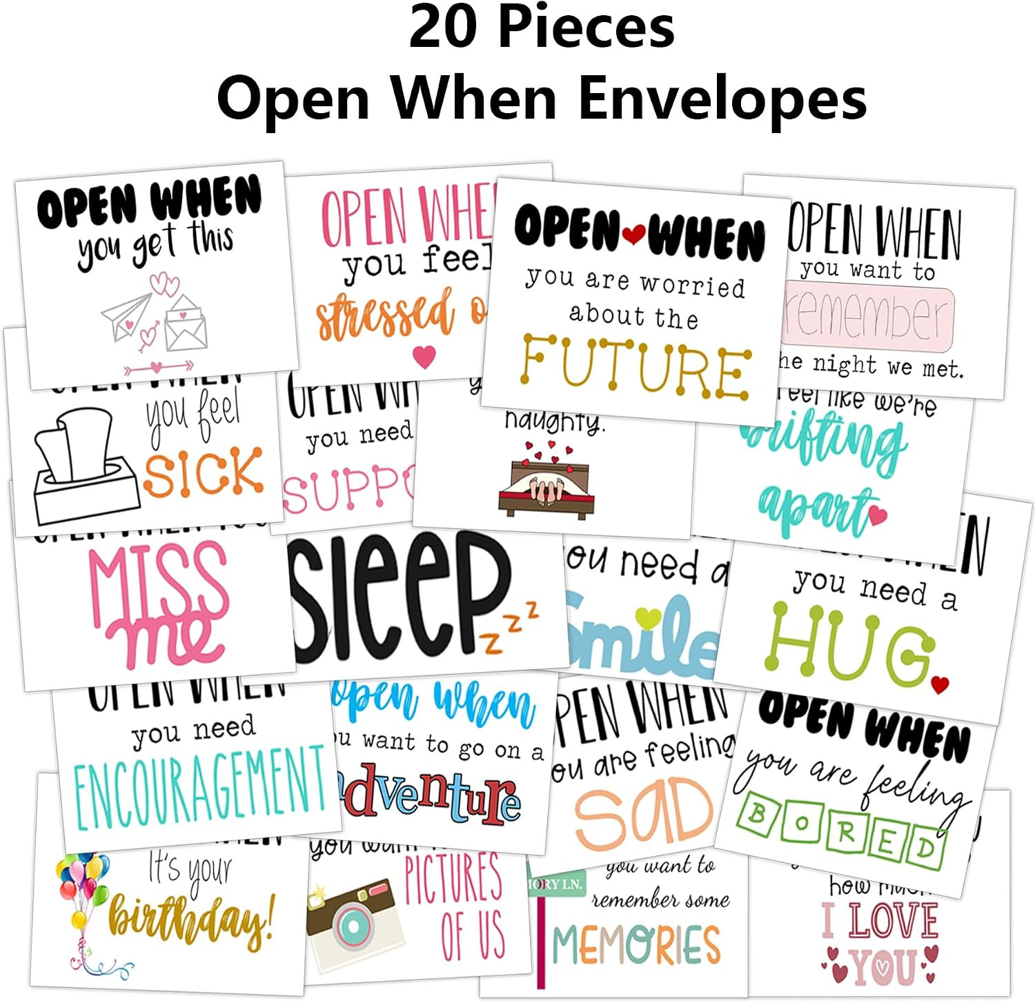 20 Pieces Open When Envelopes – Open When Letters Kit Long Distance Relationship
