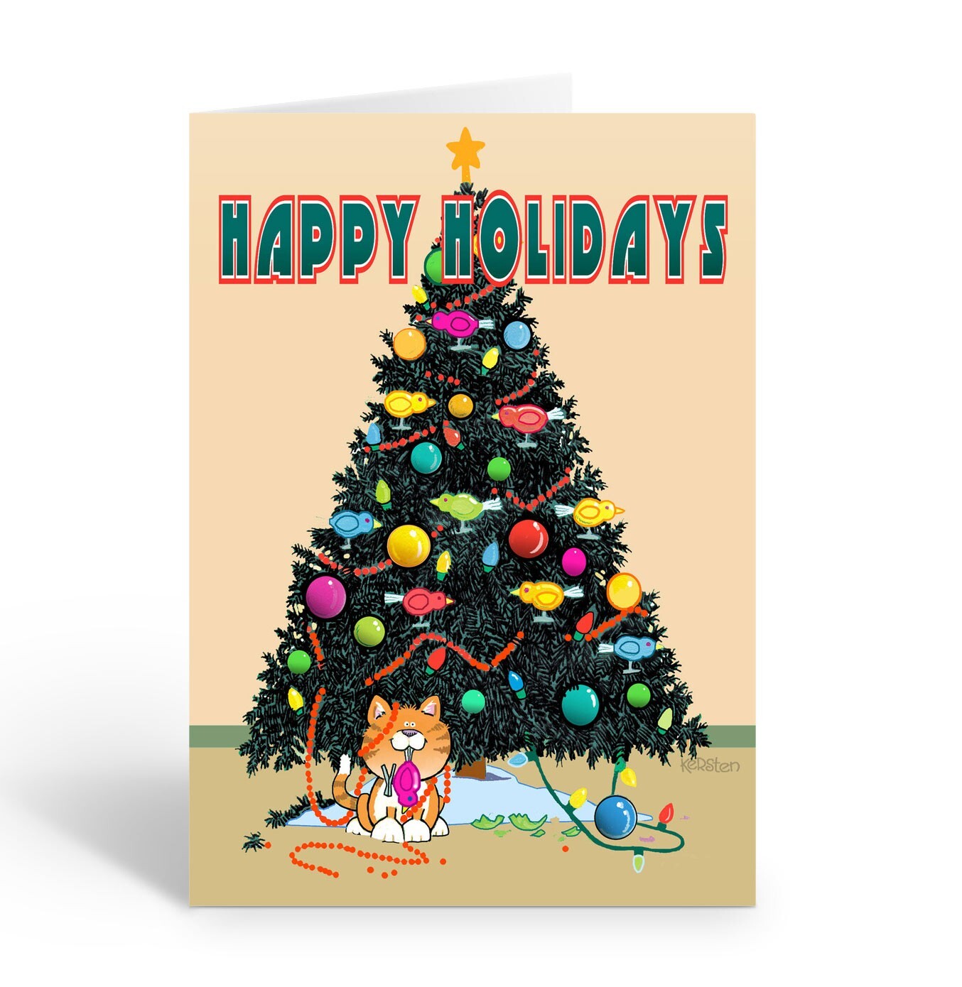 Funny Cat Christmas Cards – 12 Holiday Boxed Cards & Envelopes – 18048