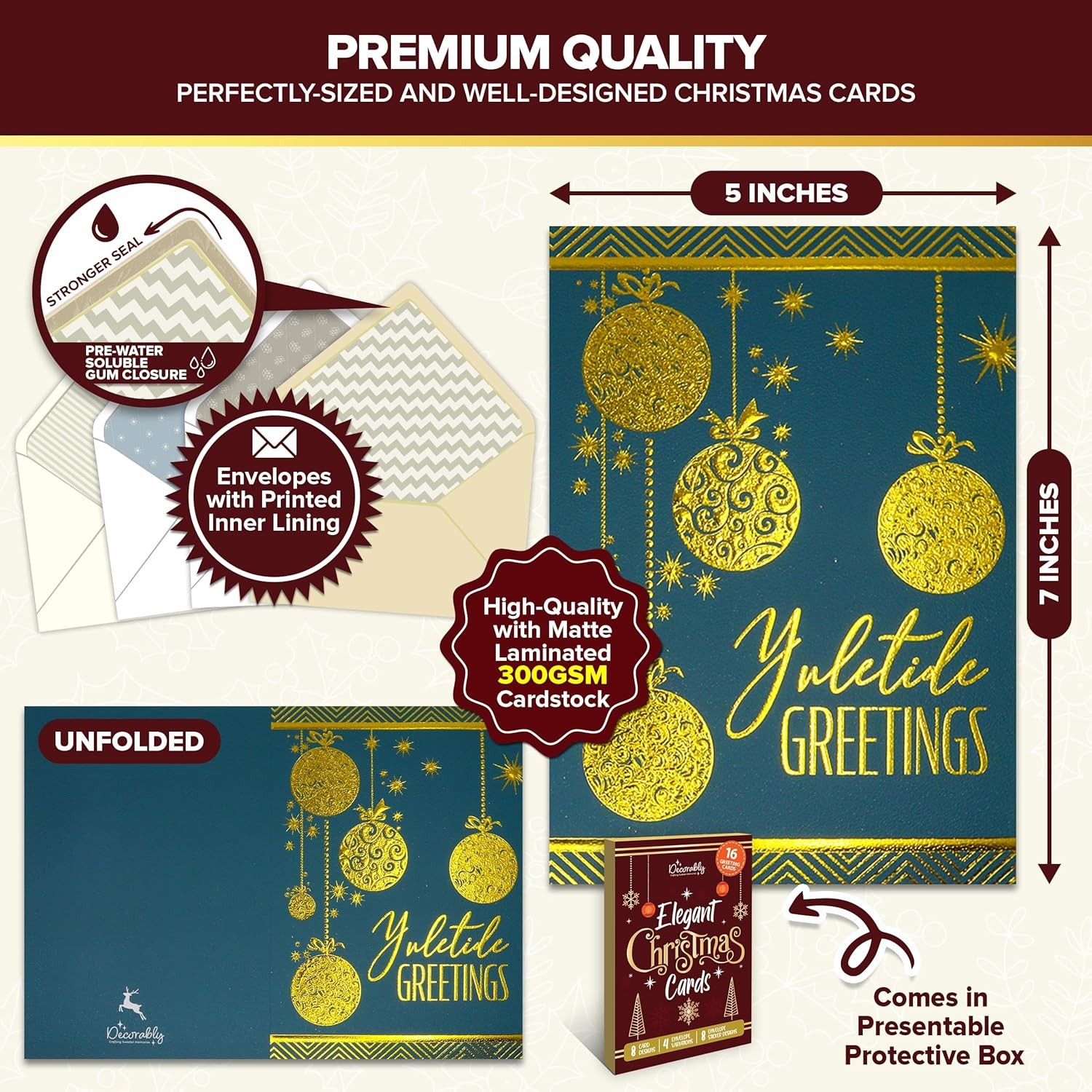 Decorably 16 Pack Gold Foil Embossed 5x7in Merry 5×7 inches, metallic