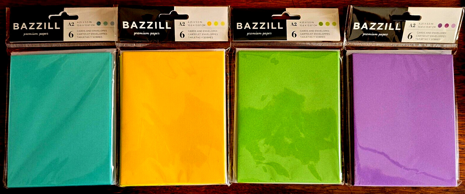 4 packs HOT COLORS Bazzill American Crafts A2 CARDS & ENVELOPES, 6 each. NEW