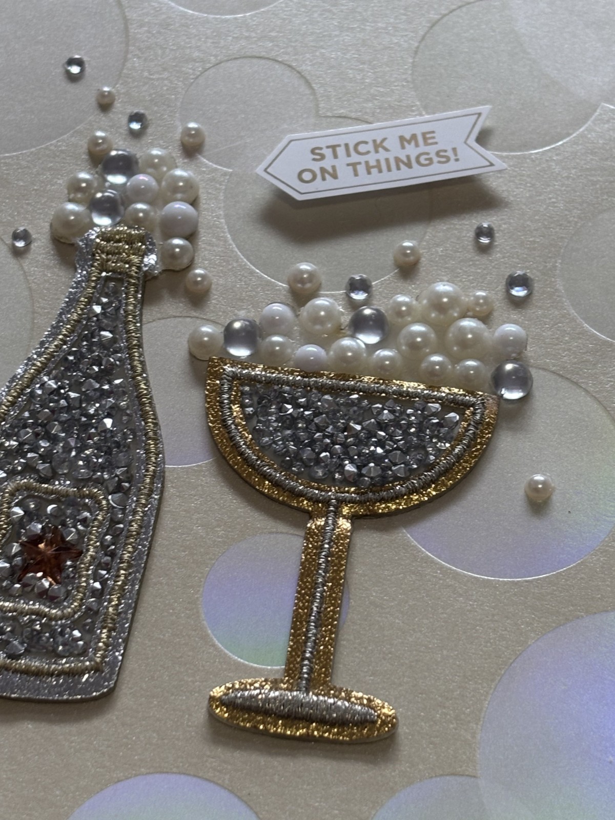Papyrus Embellished Greeting Card Stickers Champagne Bubbles Stick ON Blank