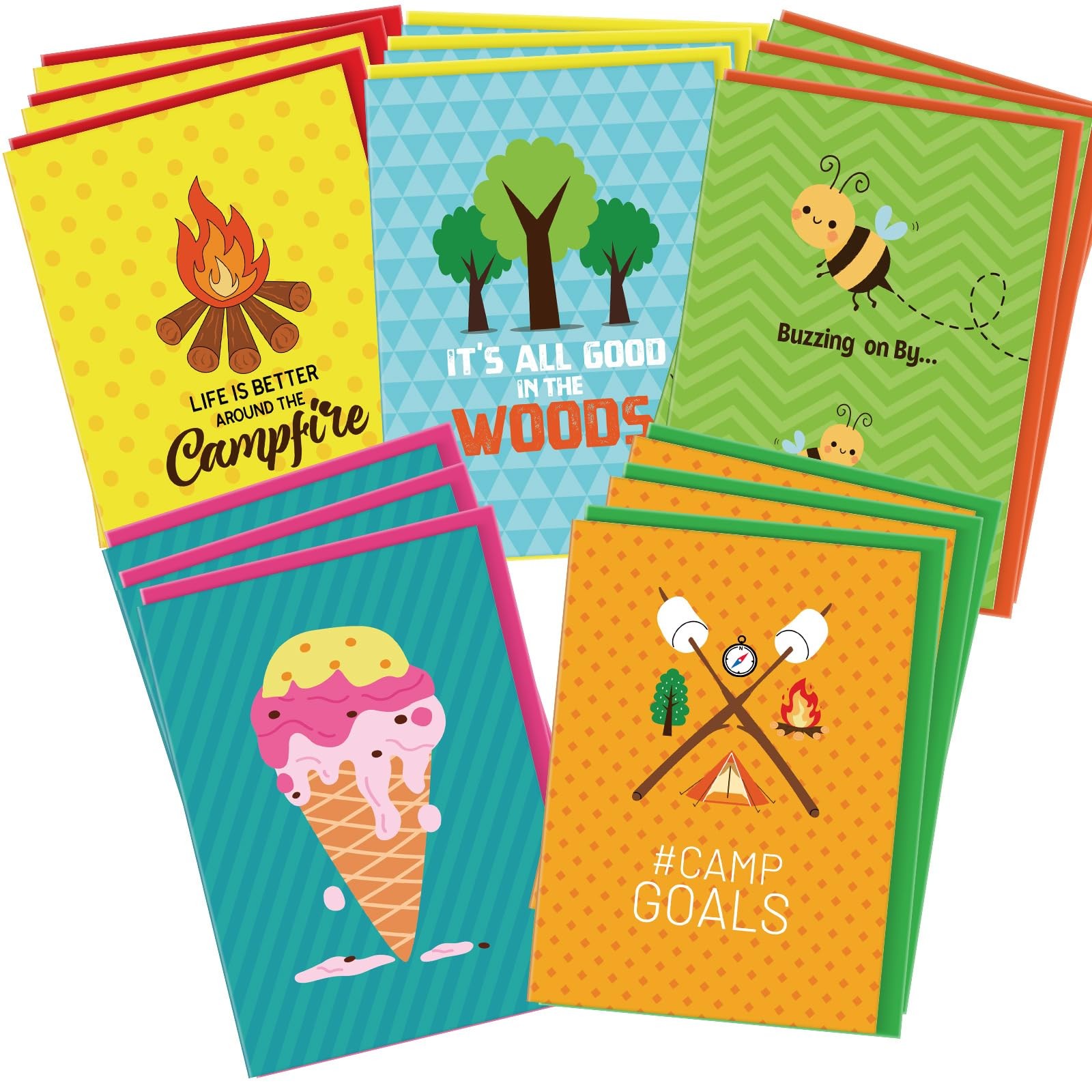 15 Set Camp Greeting Card with Envelopes Letters Flat Cards for Campers Summe…