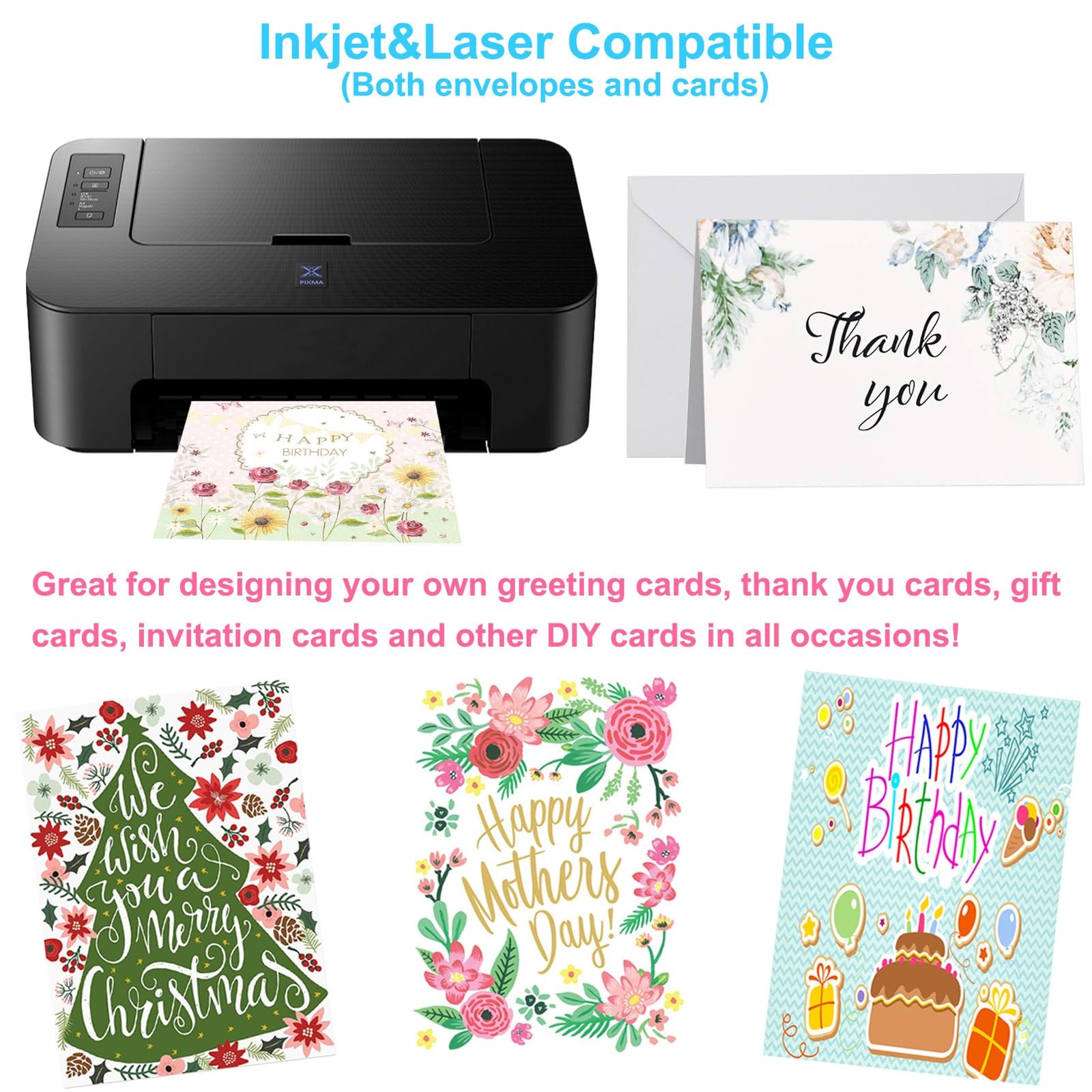 Blank Cards and Envelopes 5×7 inches, 50 Pack White A7 (5.25×7.25 in),