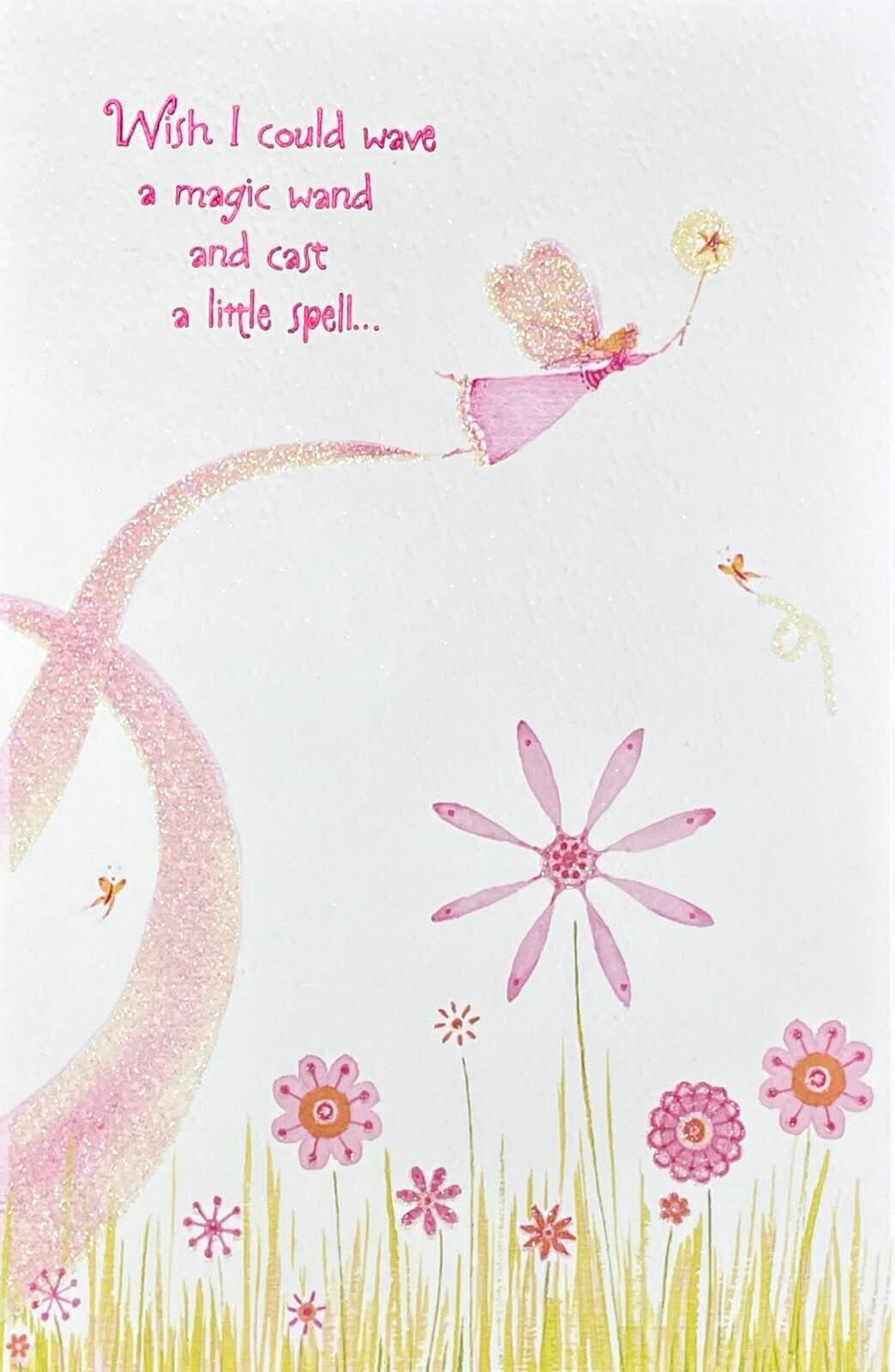 Cute GET WELL Card, Fairy Pink Magic Wand Spell by American Greetings + Envelope