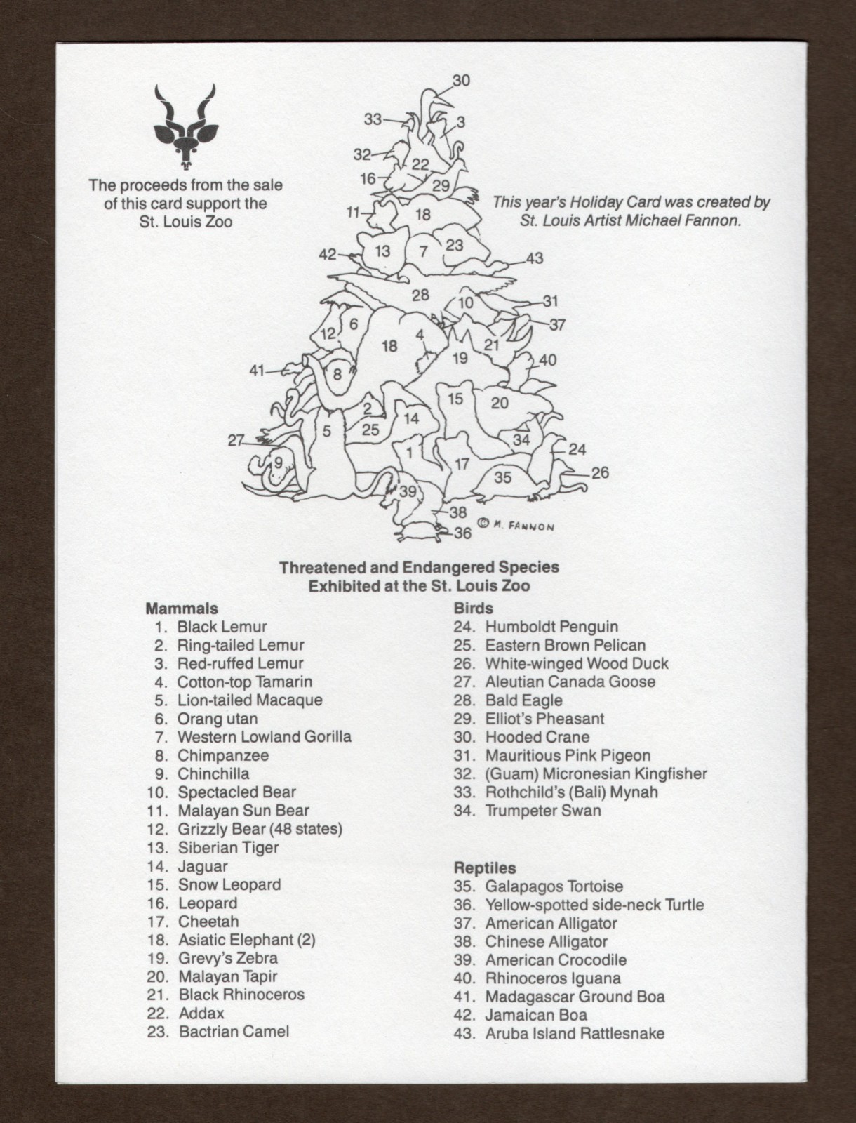 Animals Shaped Christmas Tree Greeting Card, St. Louis Zoo Endangered Species