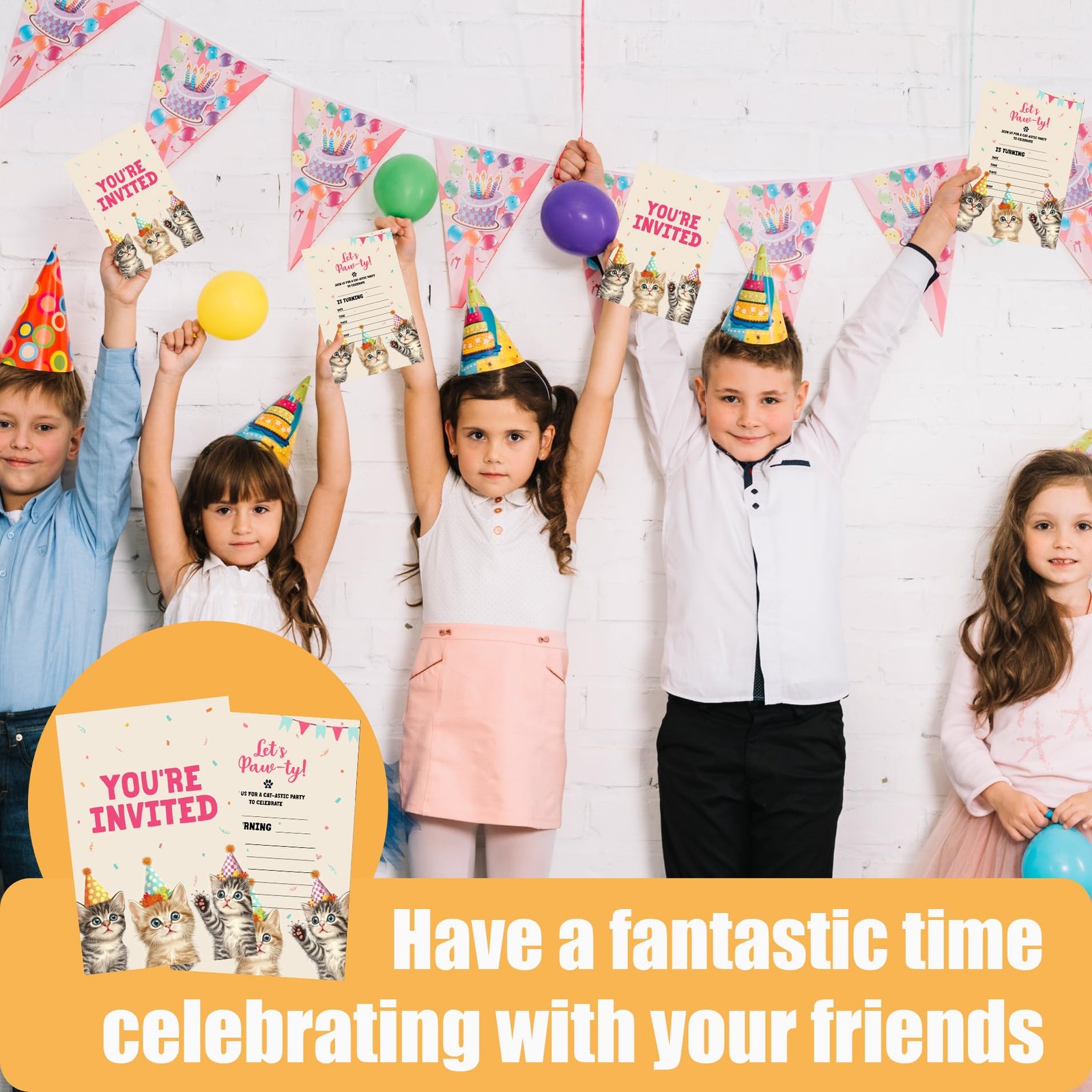 30 PCS Cat Pawty Happy Birthday Party Invitation Card Double Sided 4×6 Inch