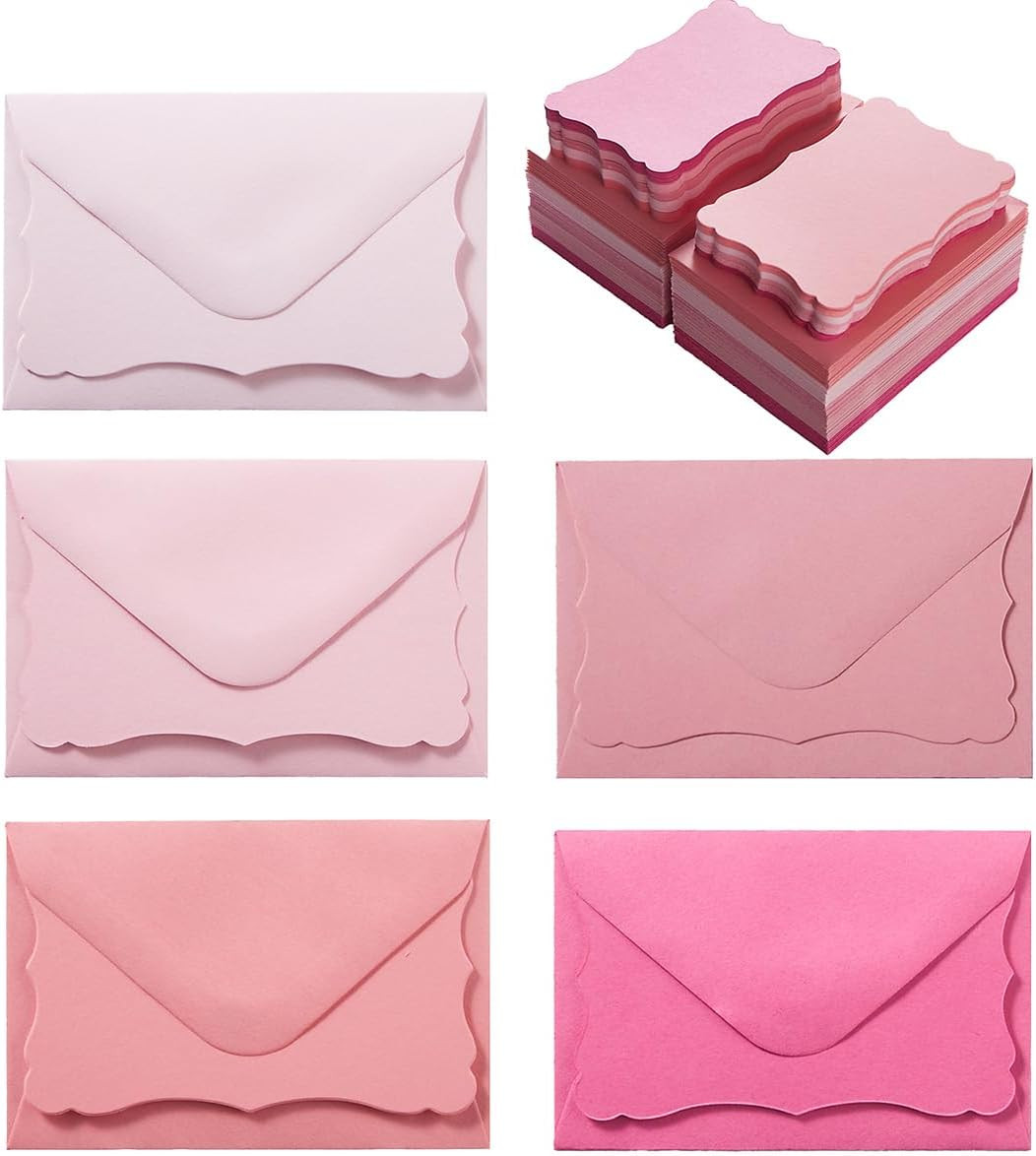 100 Pack Mini Envelopes with Note Cards 5 Colors 4×2.7 Inch for Events