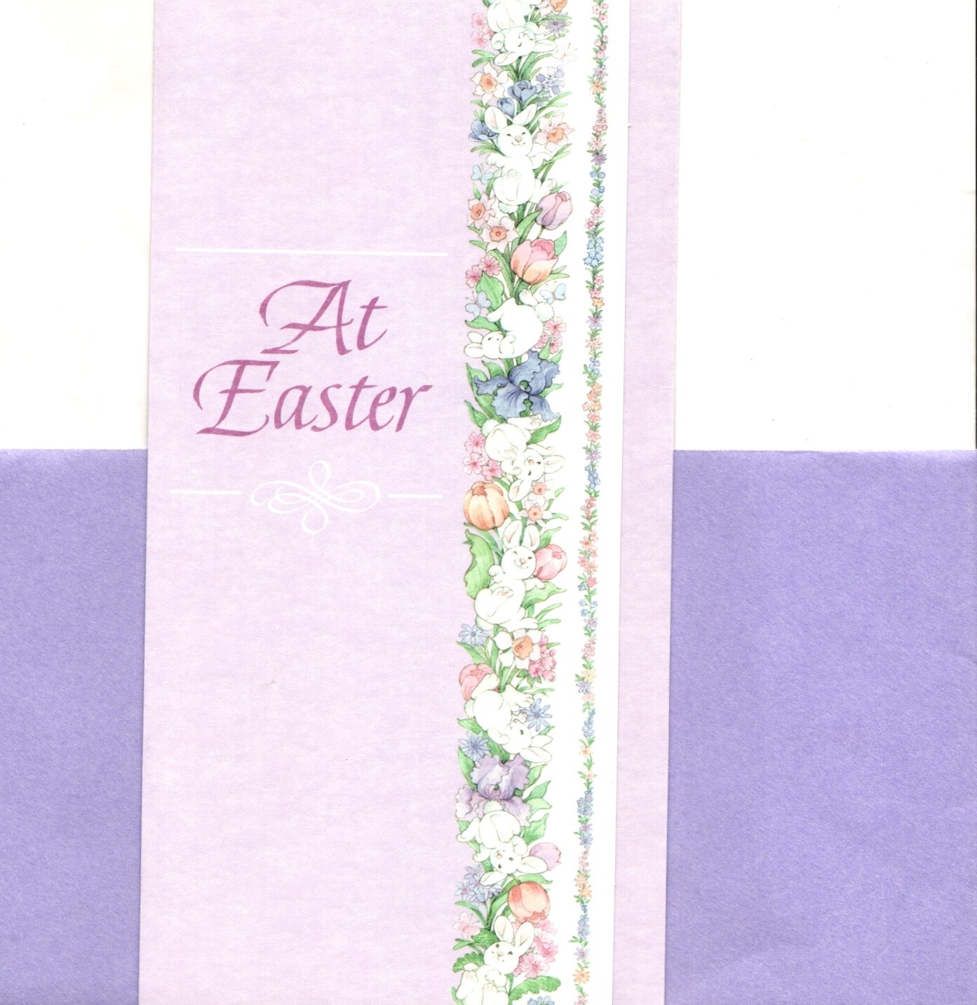 Happy Easter Wishes Purple Flowers White Rabbits Money Gift Greeting Card