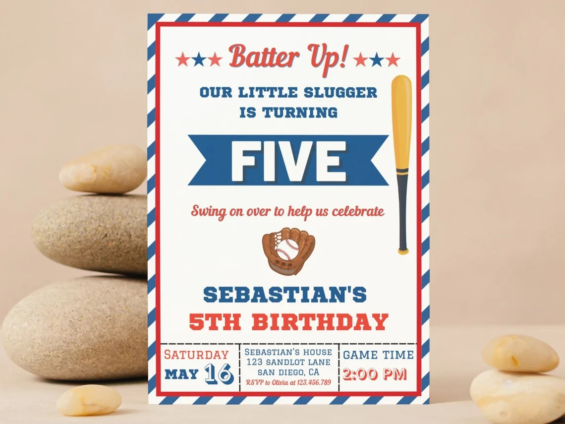 Digital Baseball Birthday Party Invitation | Personalized Texts 001