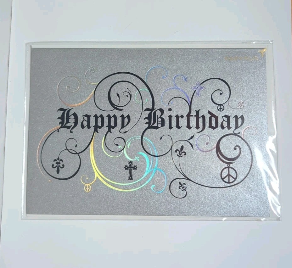 Papyrus Birthday Card Rock & Roll Gothic Silver Black Crosses Peace Sign Ornate
