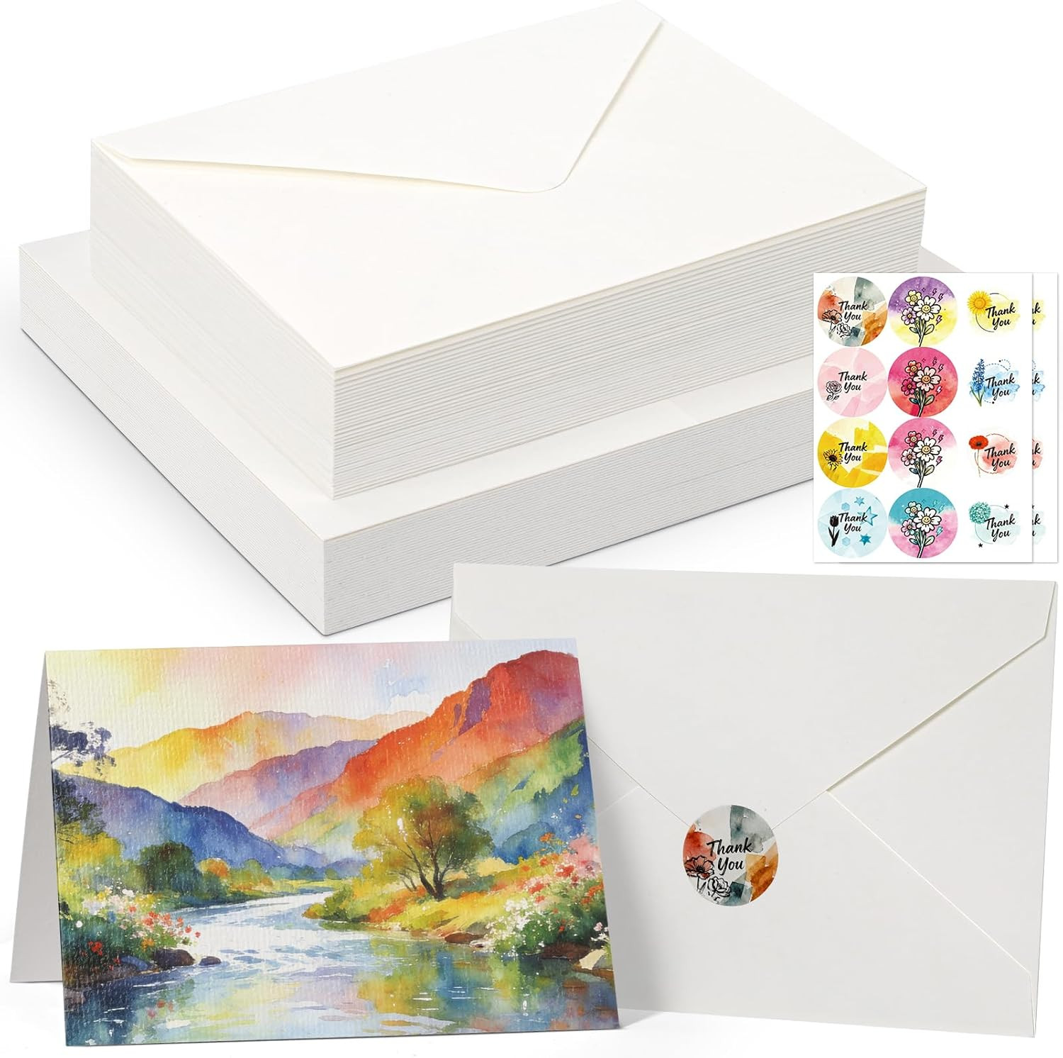 24 Sets Pre-Scored Folded Watercolor Cards with Envelopes & Seals – 4 X 6 Inches