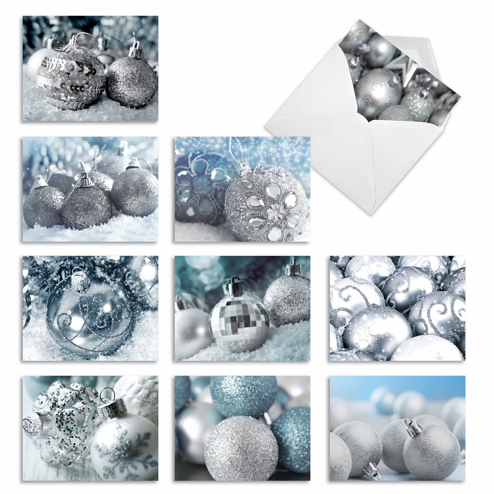 10 Pack Merry Christmas Note Cards With Envelopes – Visions In Silver