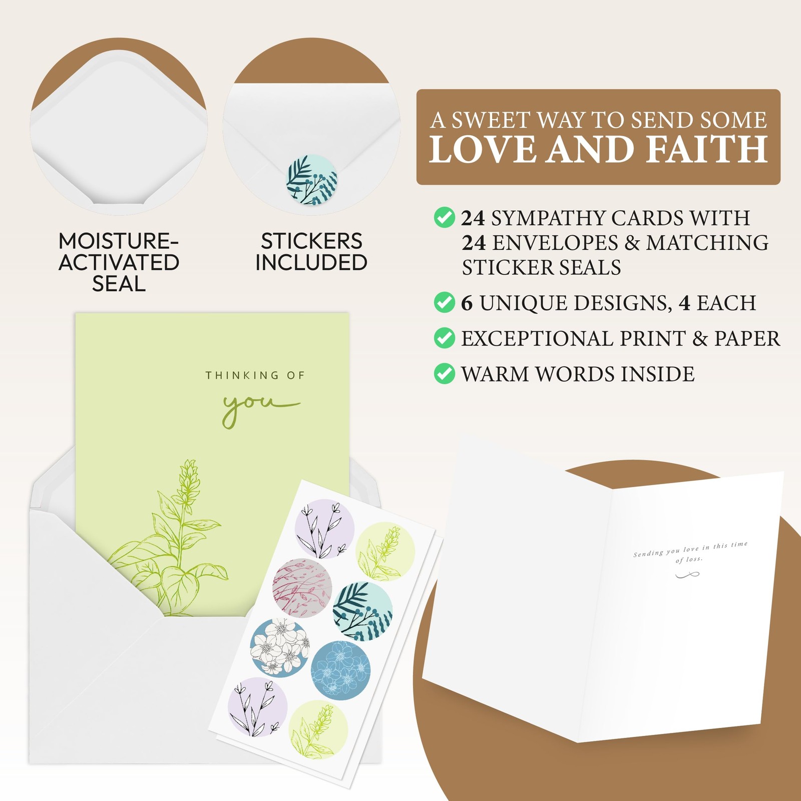 Only Zest Box of Sympathy Cards with Envelopes, 24 4 X 6 Inches, Monochrome
