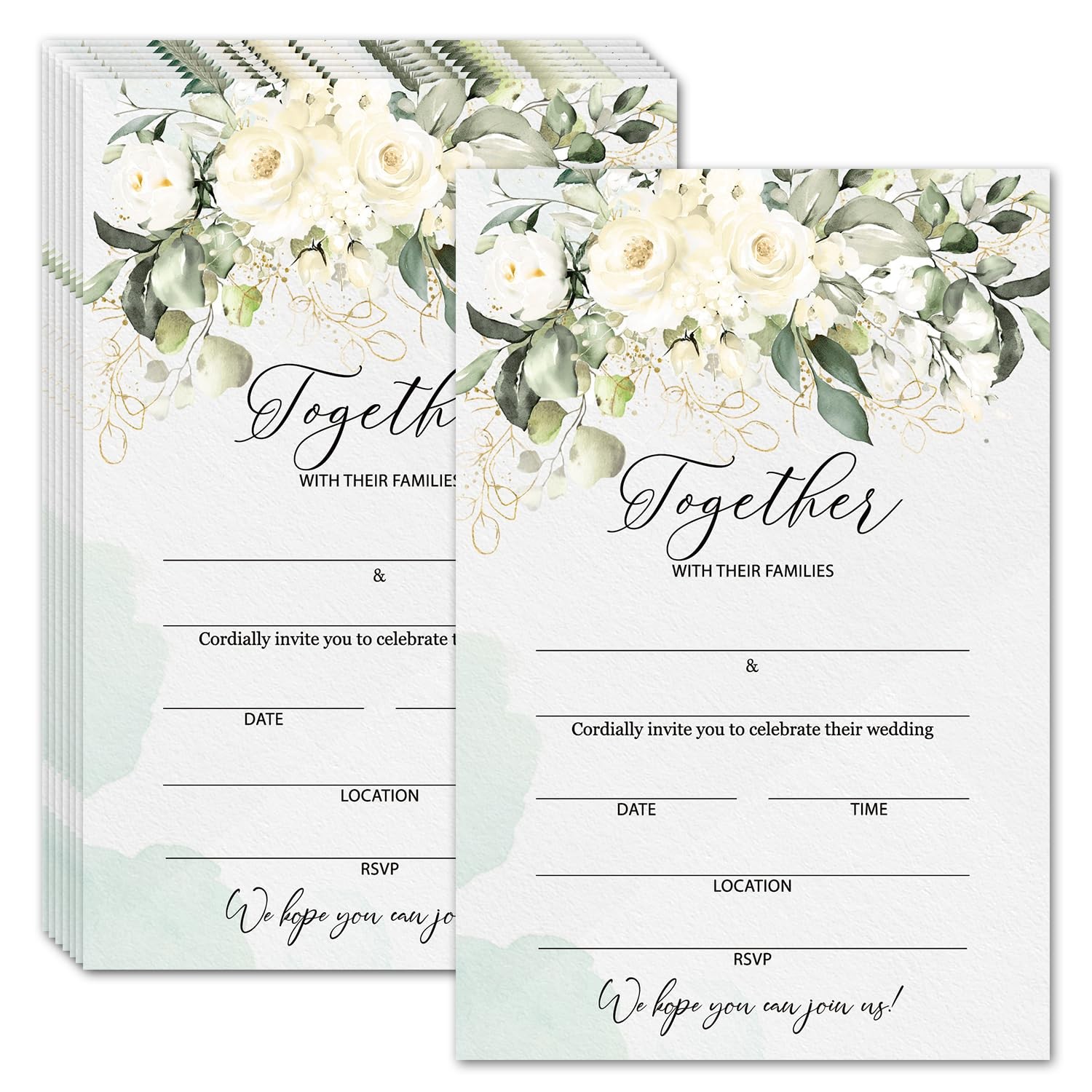 White Floral Wedding Invitations 25 Cards and Envelopes 4×6 Inch Invites