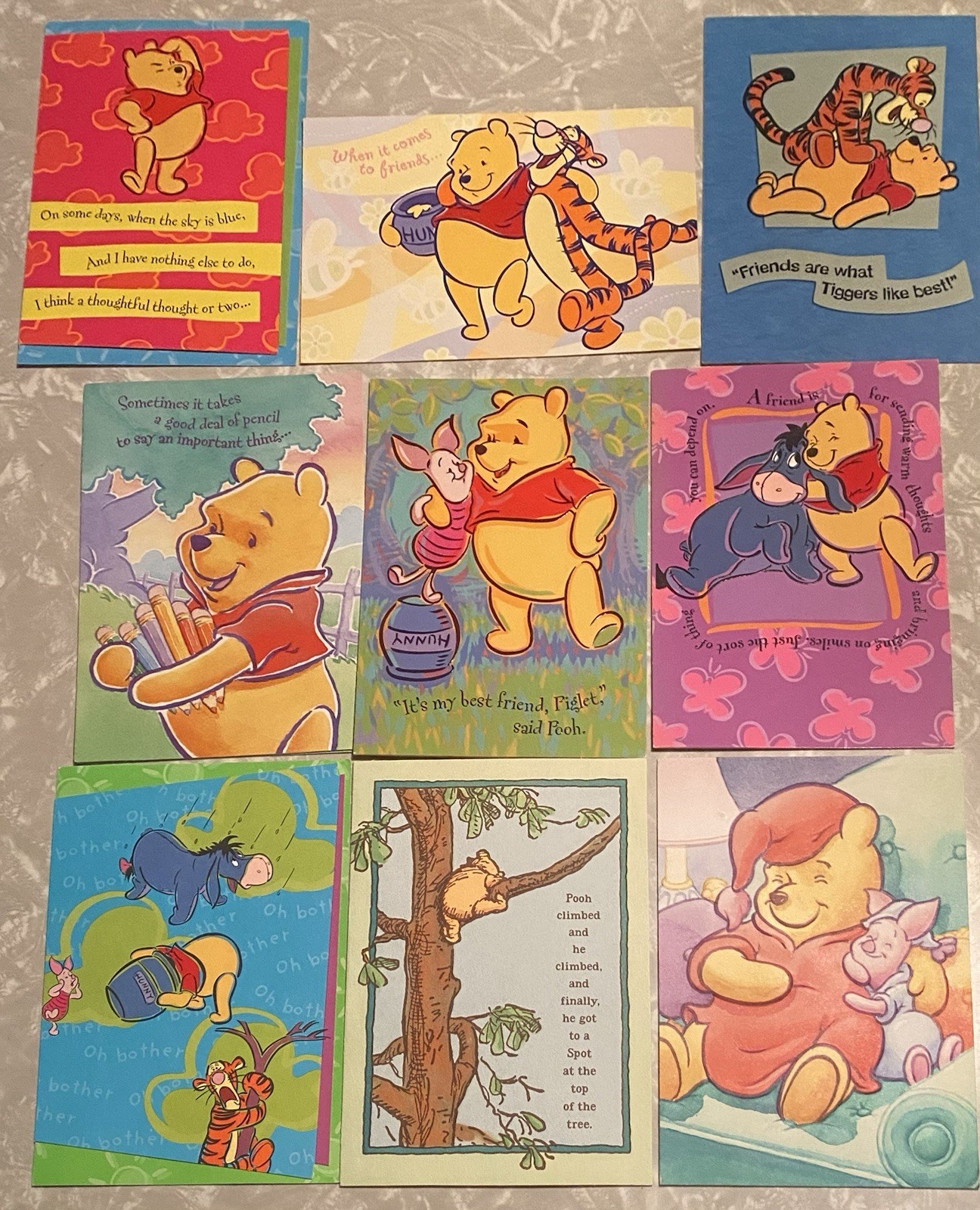 Winnie The Pooh “Expressions From Hallmark” Greeting Cards & Envelopes, Lot Of 9