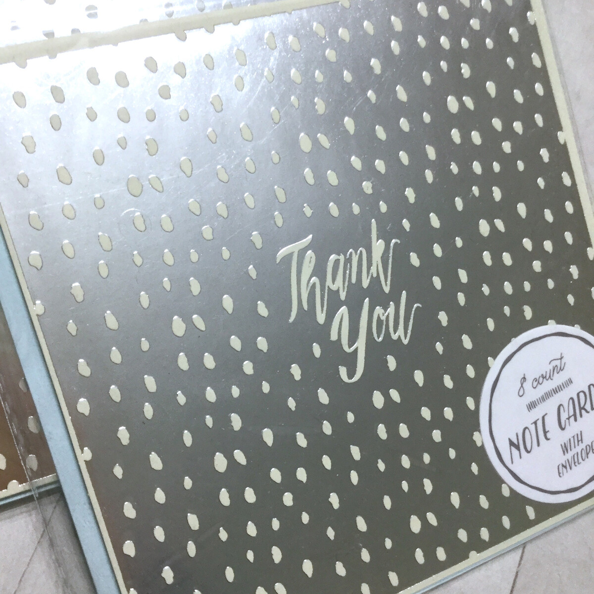 Polka Dot Thank You Cards Set of 24 Silver Metallic Embossed