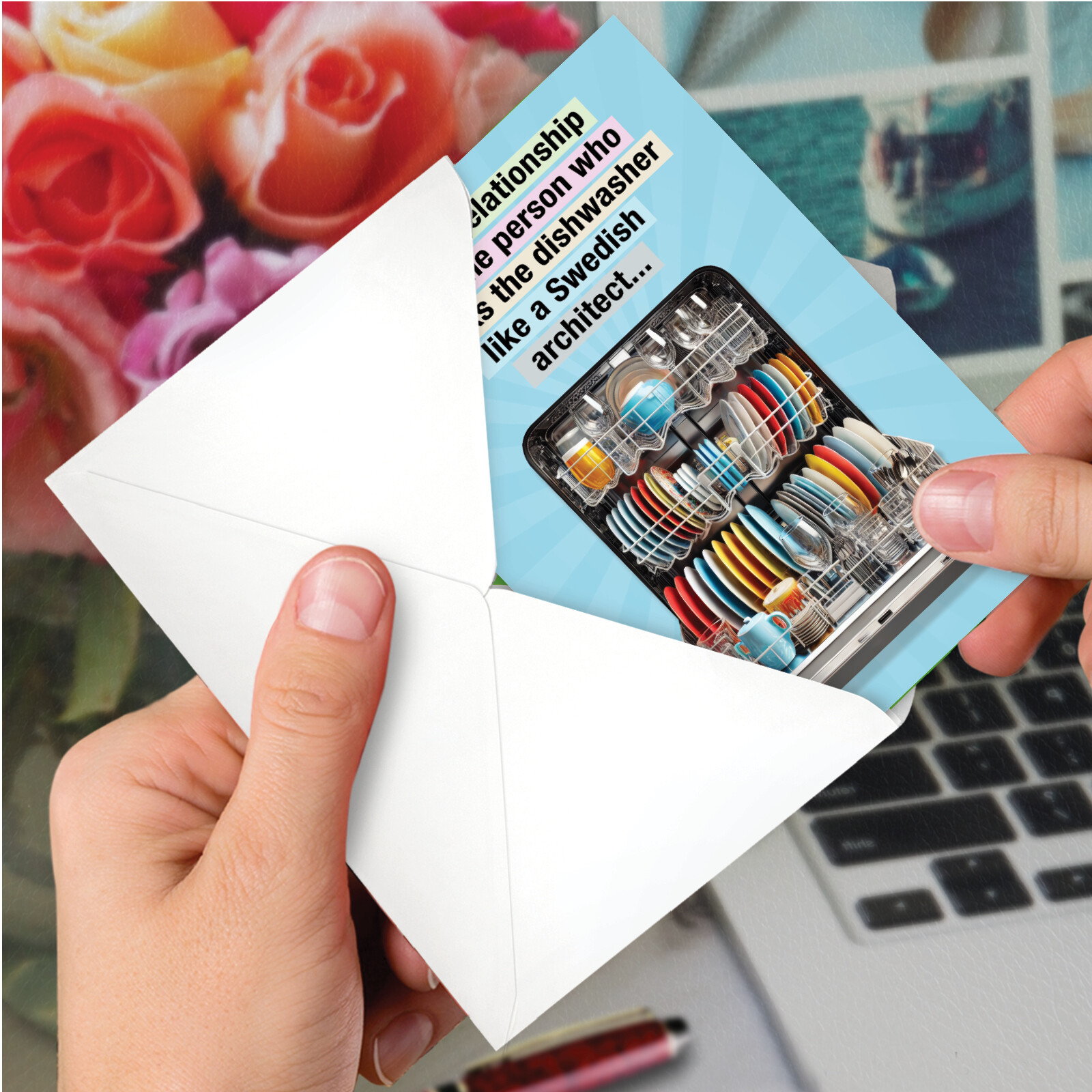 1 Funny Anniversary Greeting Card w/Envelope, Stacking The Dishwasher-NobleWorks