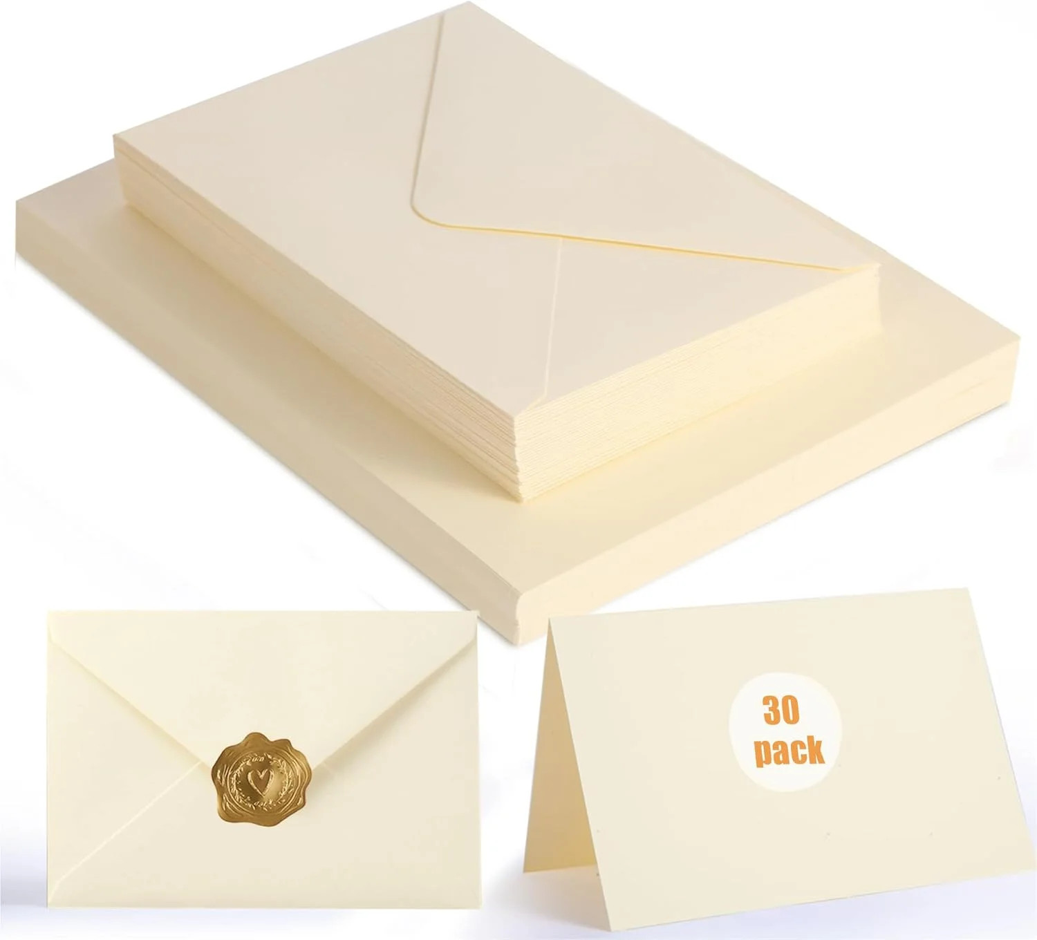 30 PACK Cream Blank Cards and Envelopes 4×6 Inch, Note Greeting Cards, Folded Iv
