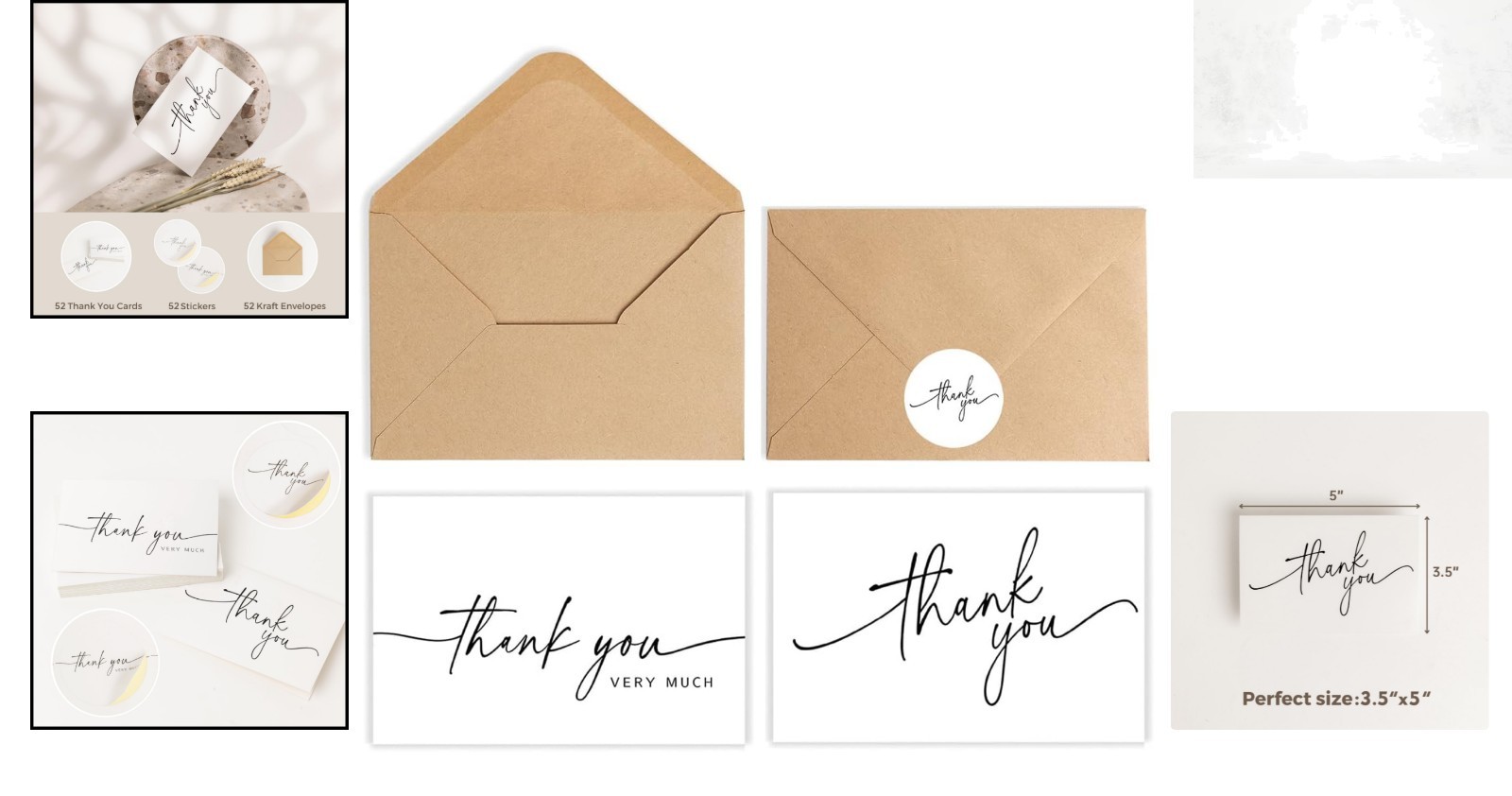 52-Pack Thank You Cards Bulk Set with Kraft Envelopes and Matching Stickers 3…