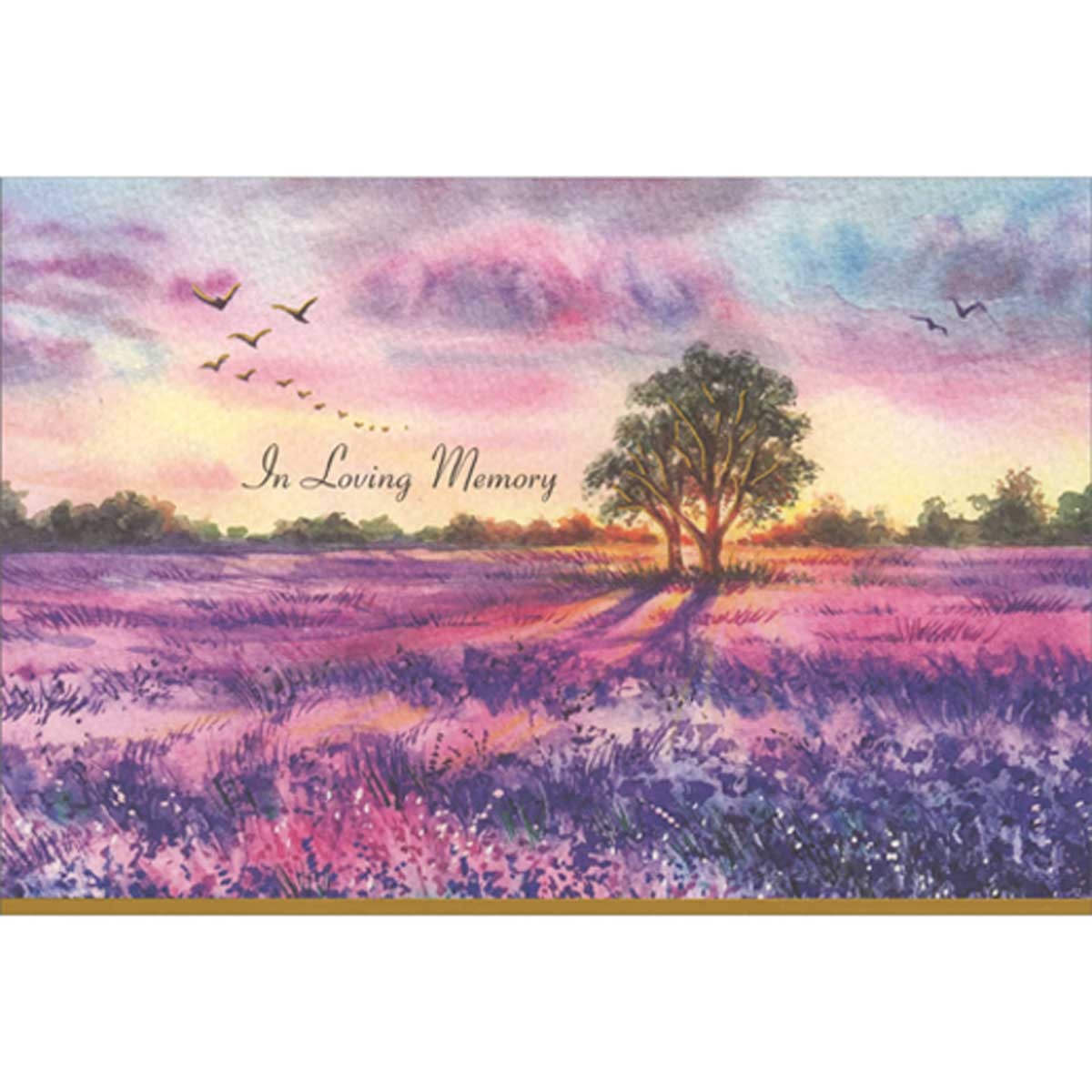 Pink and Purple Field and Two Trees Under Pink and Blue Clouds Sympathy Card