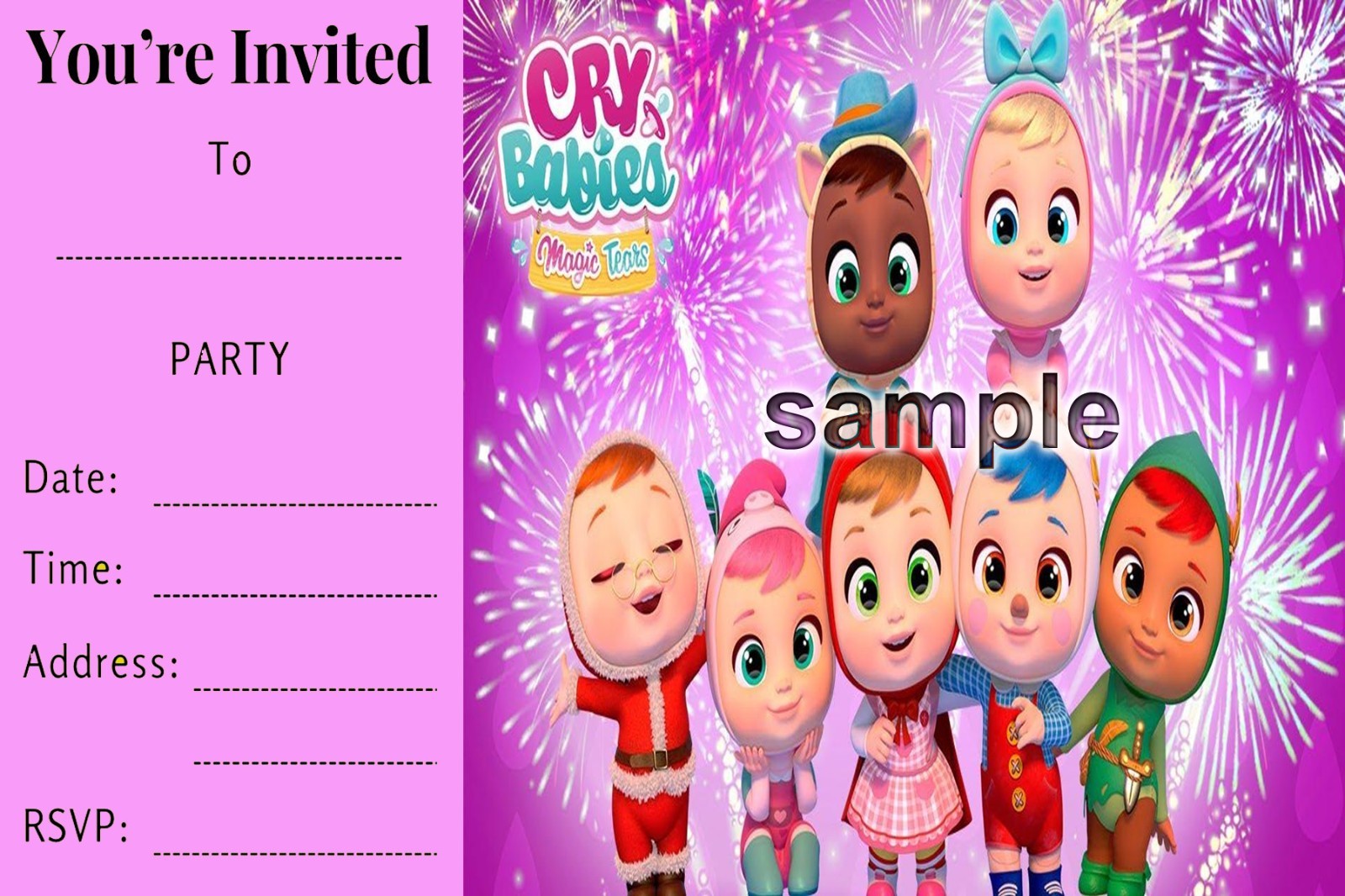 CRY BABIES Birthday party Invitations 12 with envelopes glossy finish