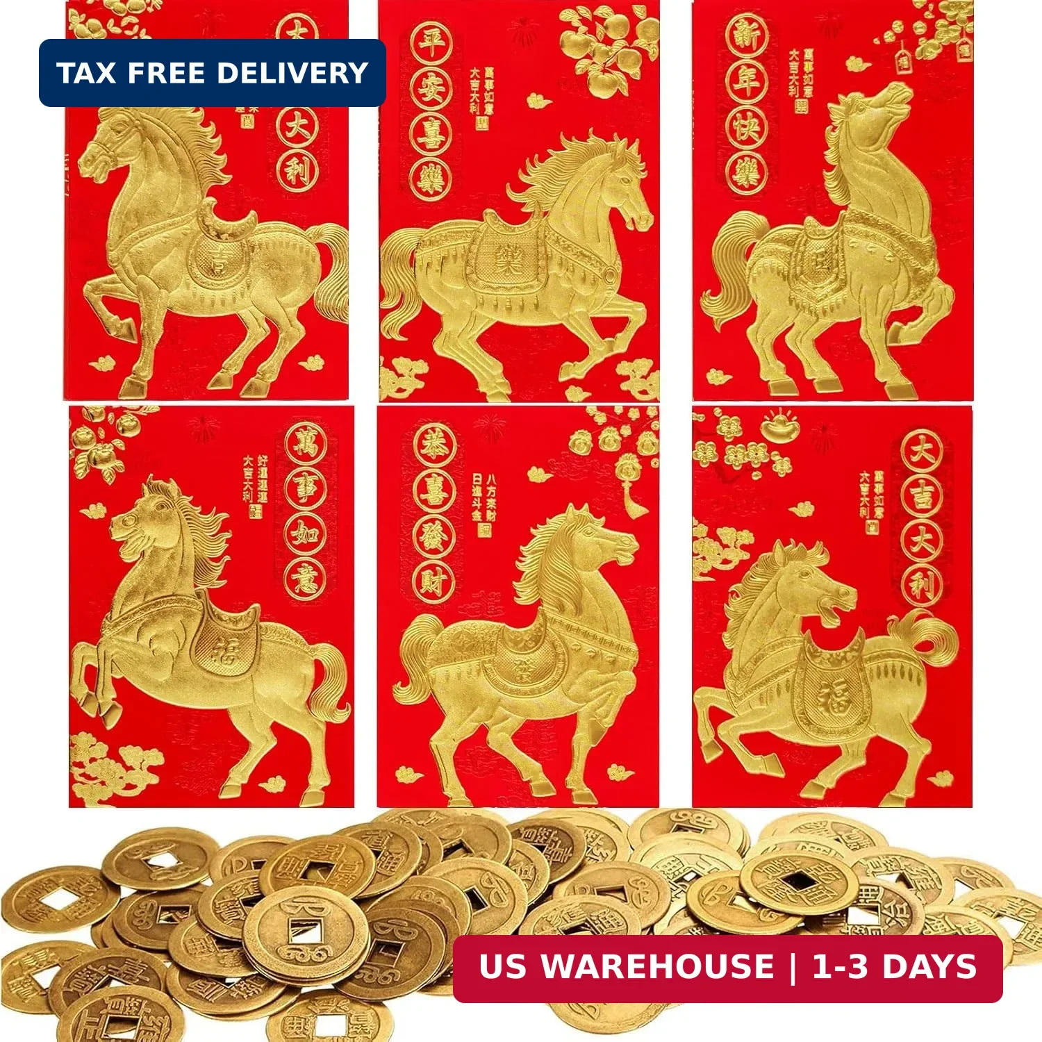 ELLZK 36 Pcs Chinese Red Envelopes Lucky Money Envelopes 2026 Chinese New Year H