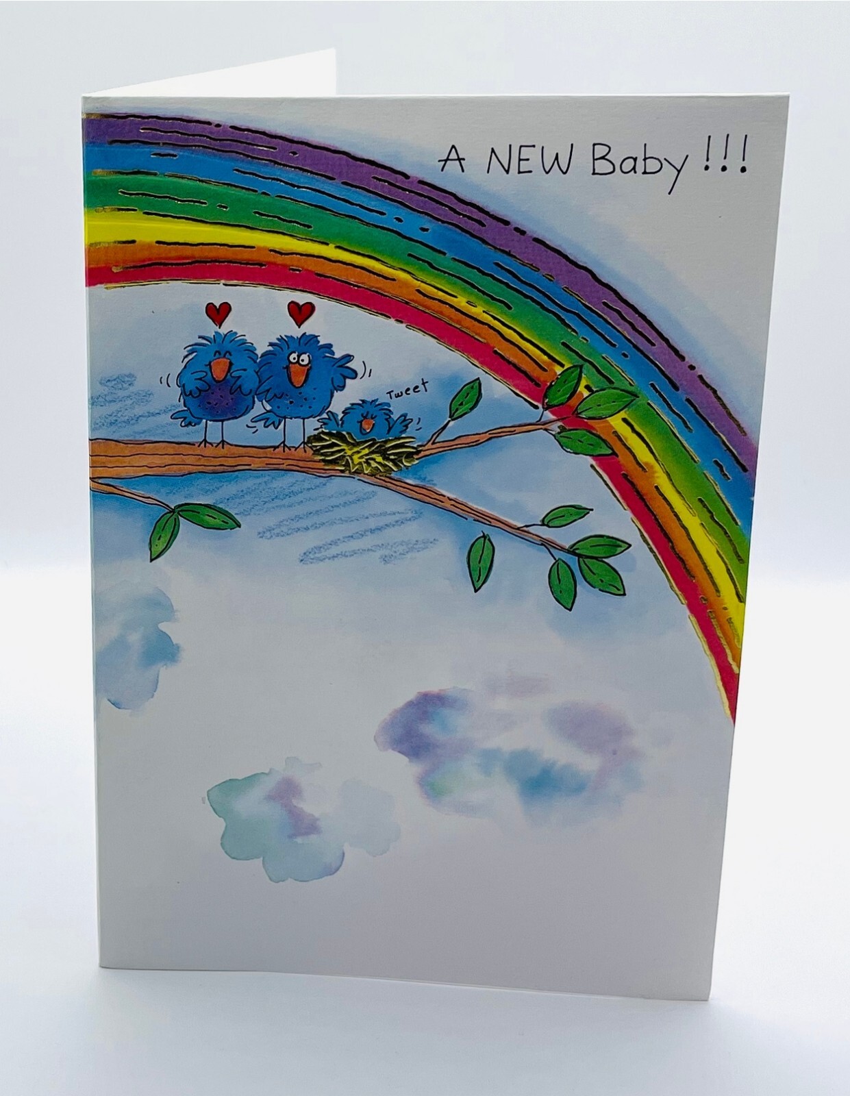 Pop Up New Baby greeting cards 5×7 Birds Rainbow New Parents
