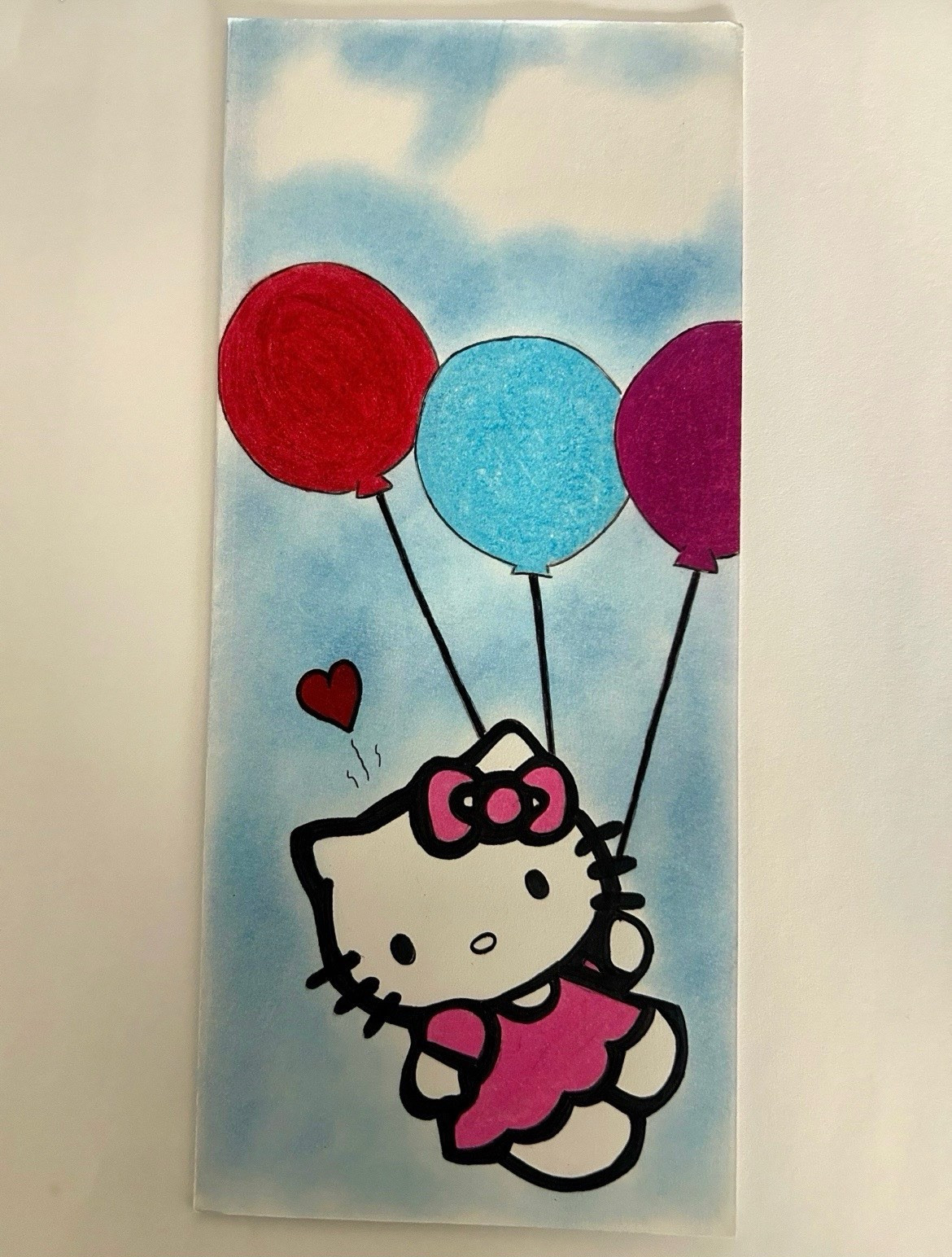 Cartoon Cat w/ Balloons & Hearts Painting, Single Piece Art, Unframed