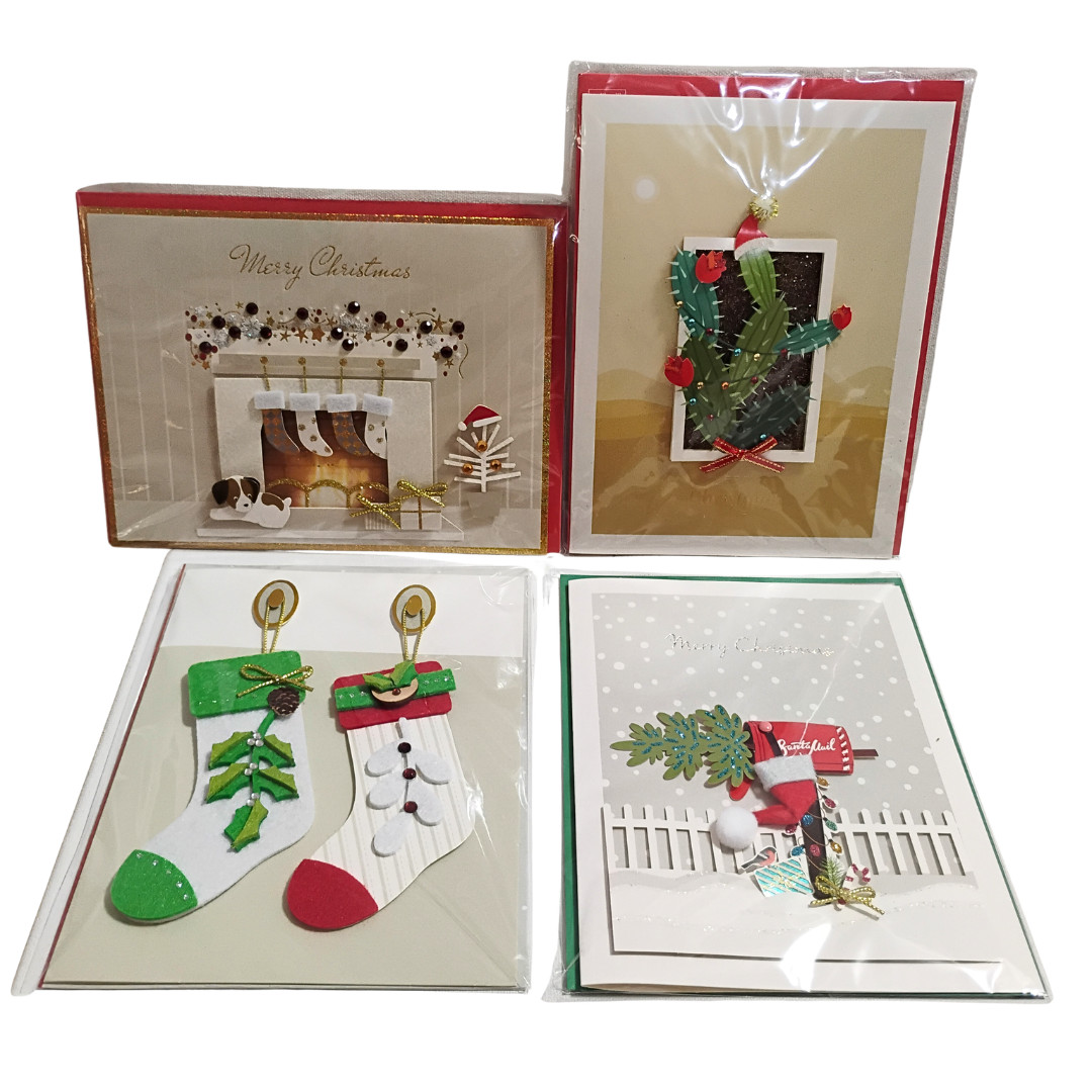 Burgoyne 3-D Christmas Cards | Set of 4 | Individually Wrapped | 7 x 5″