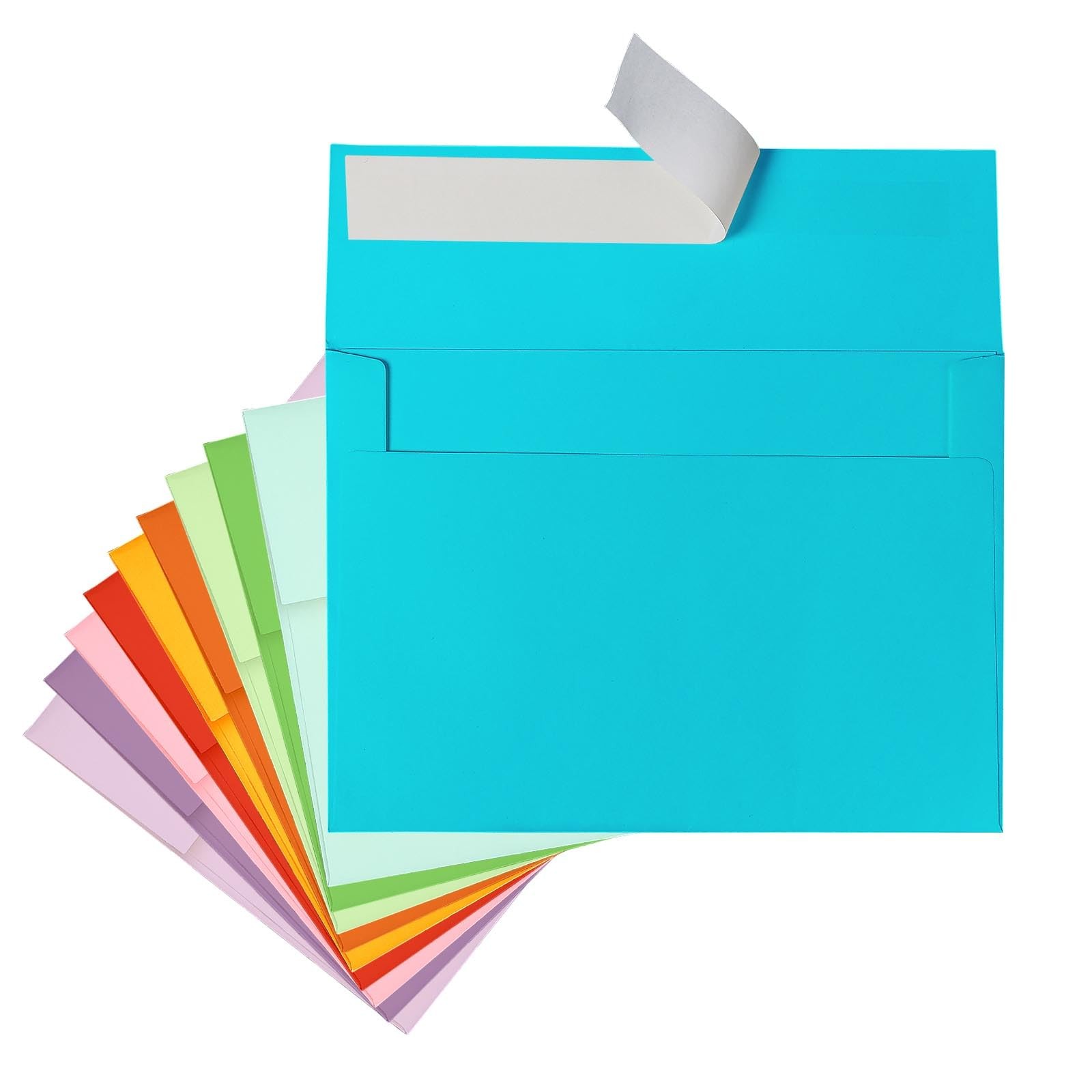 Colored Envelopes Self Seal A7 50 Pack, 10 Colors, 5.25 x 7.25 Printable Invita
