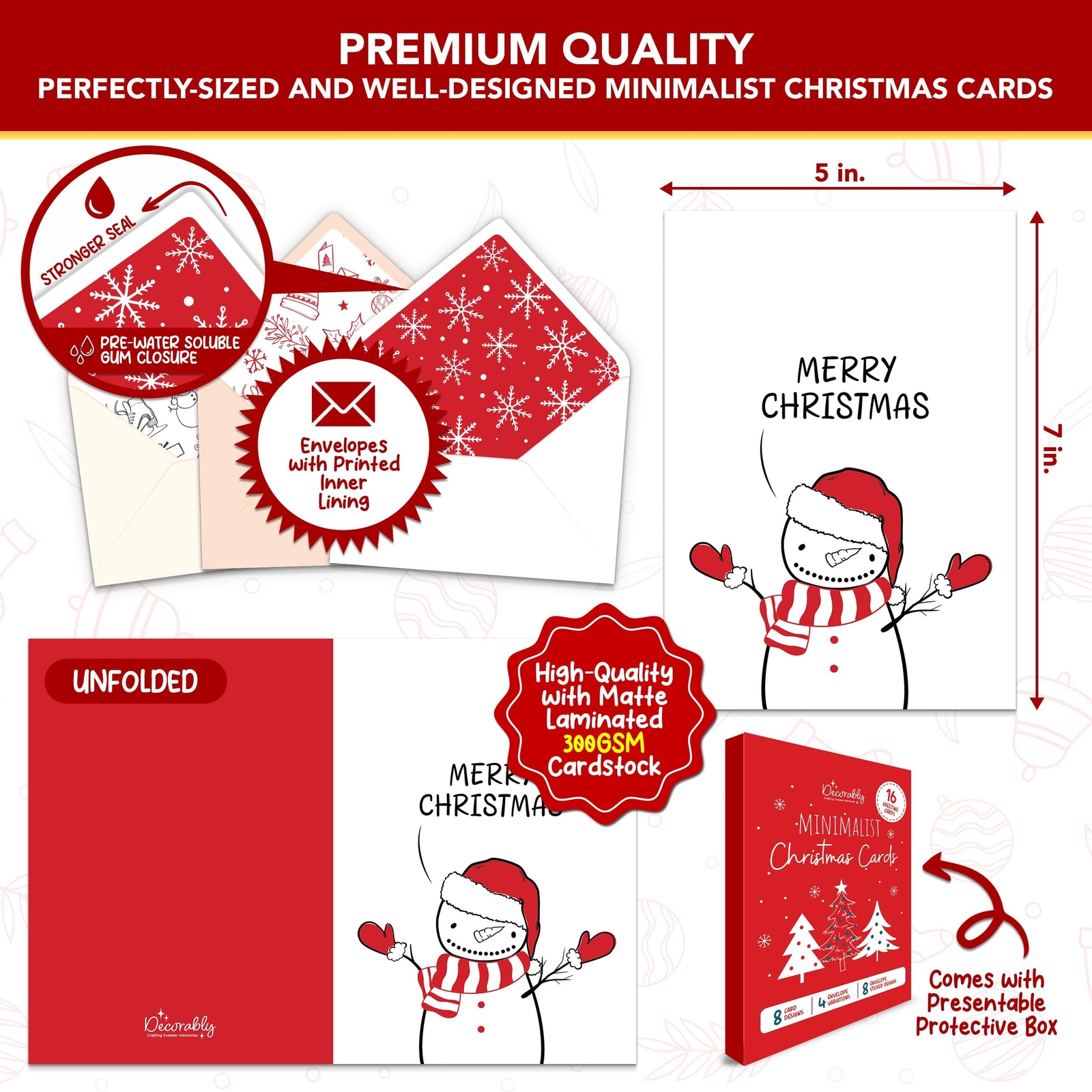 Decorably 16 Pack Minimalist Assorted Christmas Cards With Envelopes and Stic…