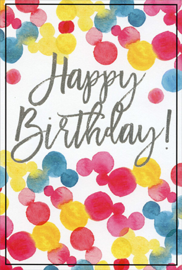 Pictura Red Yellow and Blue Watercolor Dots Birthday Card
