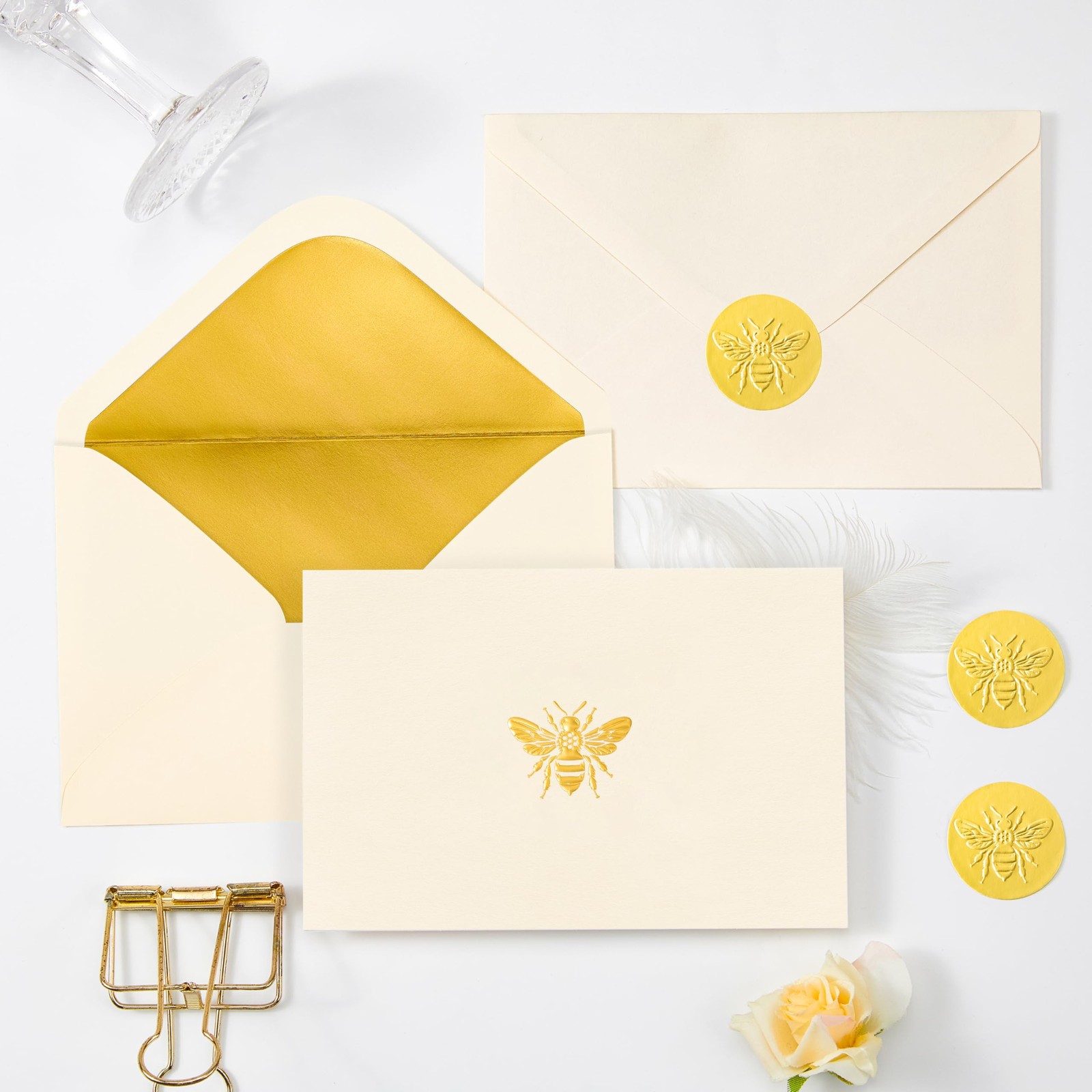 50 Pack Blank Cards and Envelopes 4×6, Embossed Gold Foil Bee Blank Greeting …