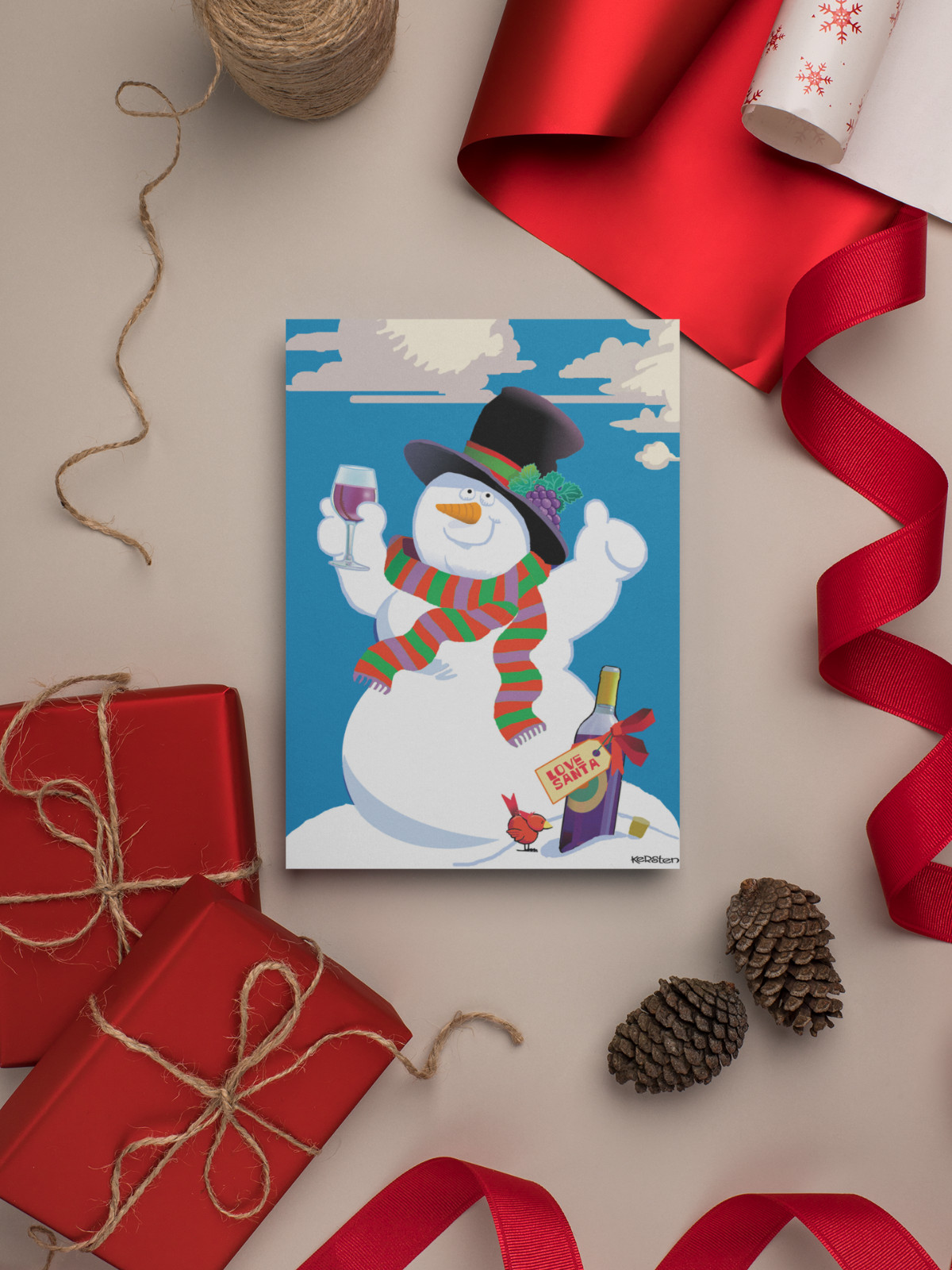 Snowman Wine Tasting Holiday Cards, 12 Cards w/Envelopes – Size 6.25″ x 4.5″