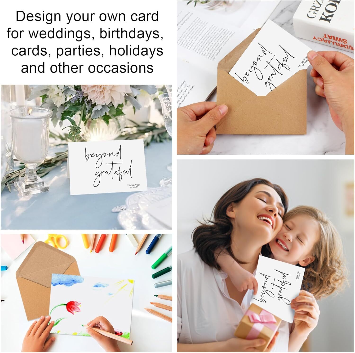 Joyberg Thank You Cards with Envelopes 34 Pcs, Beyond Grateful 3.5×5 White