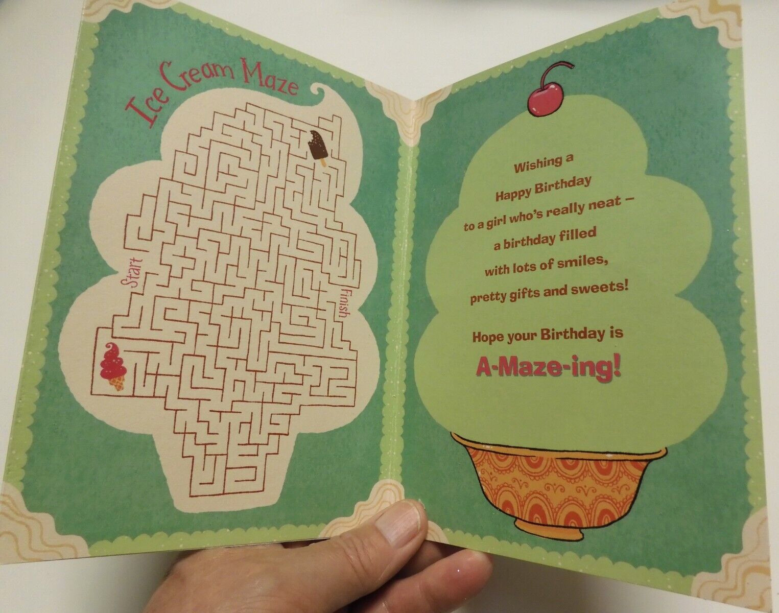 2 Cards Designer Greetings Birthday Ice Cream Bar Cone includes Maze FUN