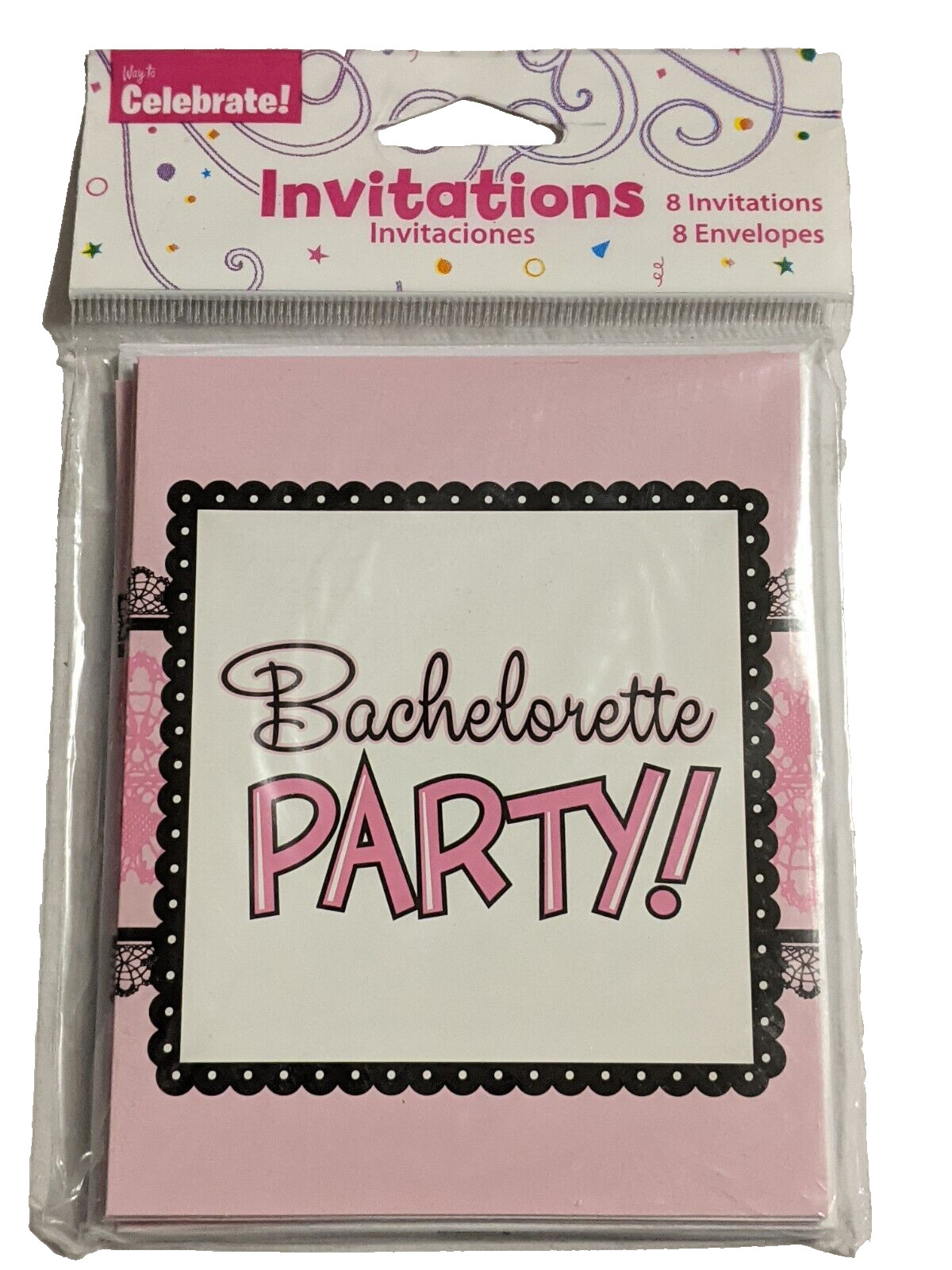 Pink & Black Lace Bachelorette Party Invitations w/Envelopes (8 per a pack (X 4)