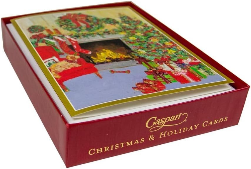 Caspari Boxed Christmas Cards, Decorated Living Room – 15 Cards (104211)