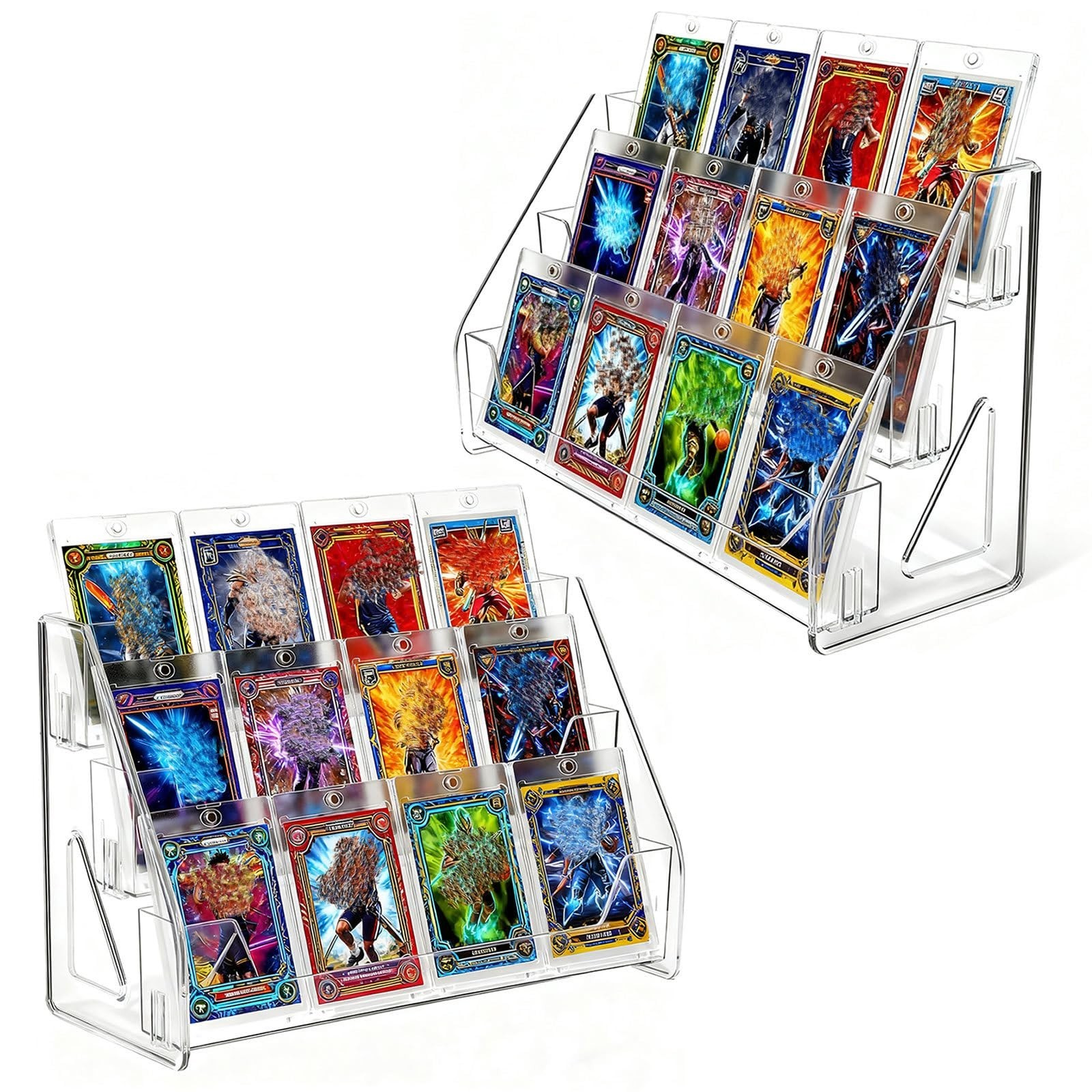 3-Tier Clear Greeting Card Display Stand – 2 Pack Vertical Riser Shelf for Tradi
